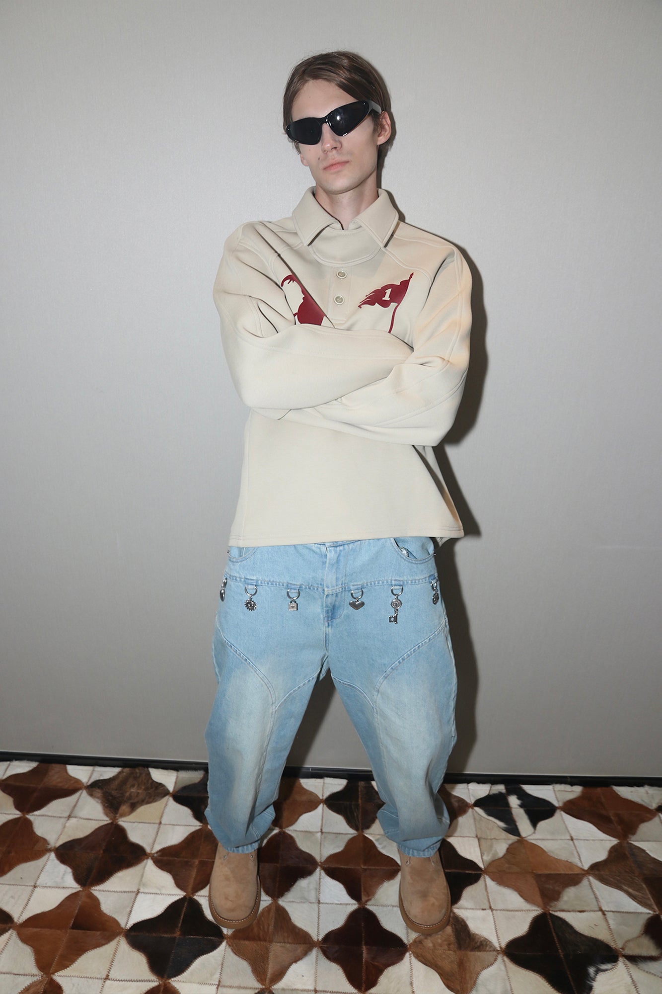 ASSEEN Cowboy Graphic Polo Sweatshirt