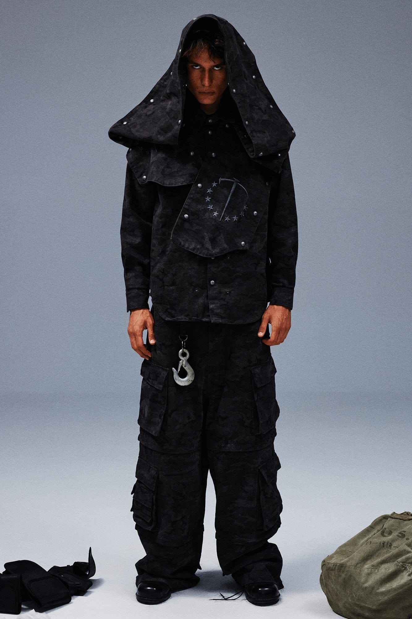 TECNINEGROUP Detachable Hood Star-Rivet Camo Jacket, premium urban and streetwear designers apparel on PROJECTISR.com, TECNINEGROUP