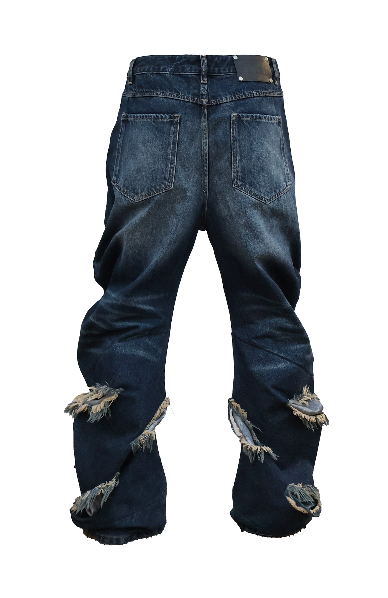 SEXXDEVIL Distressed Claw-Scratch Spliced Washed Curved Jeans