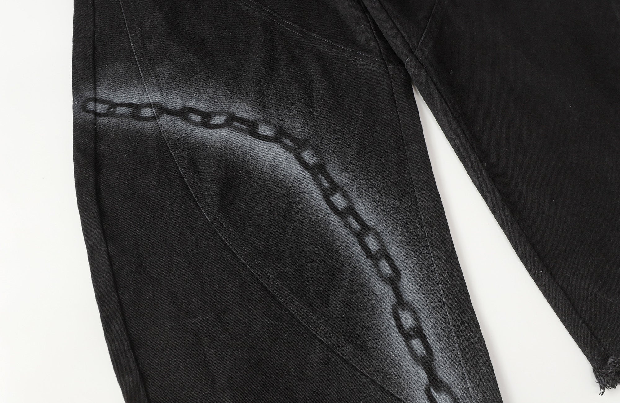 CLP Chain Graphic Frayed Curved-Leg Jeans, premium urban and streetwear designers apparel on PROJECTISR.com, CLP