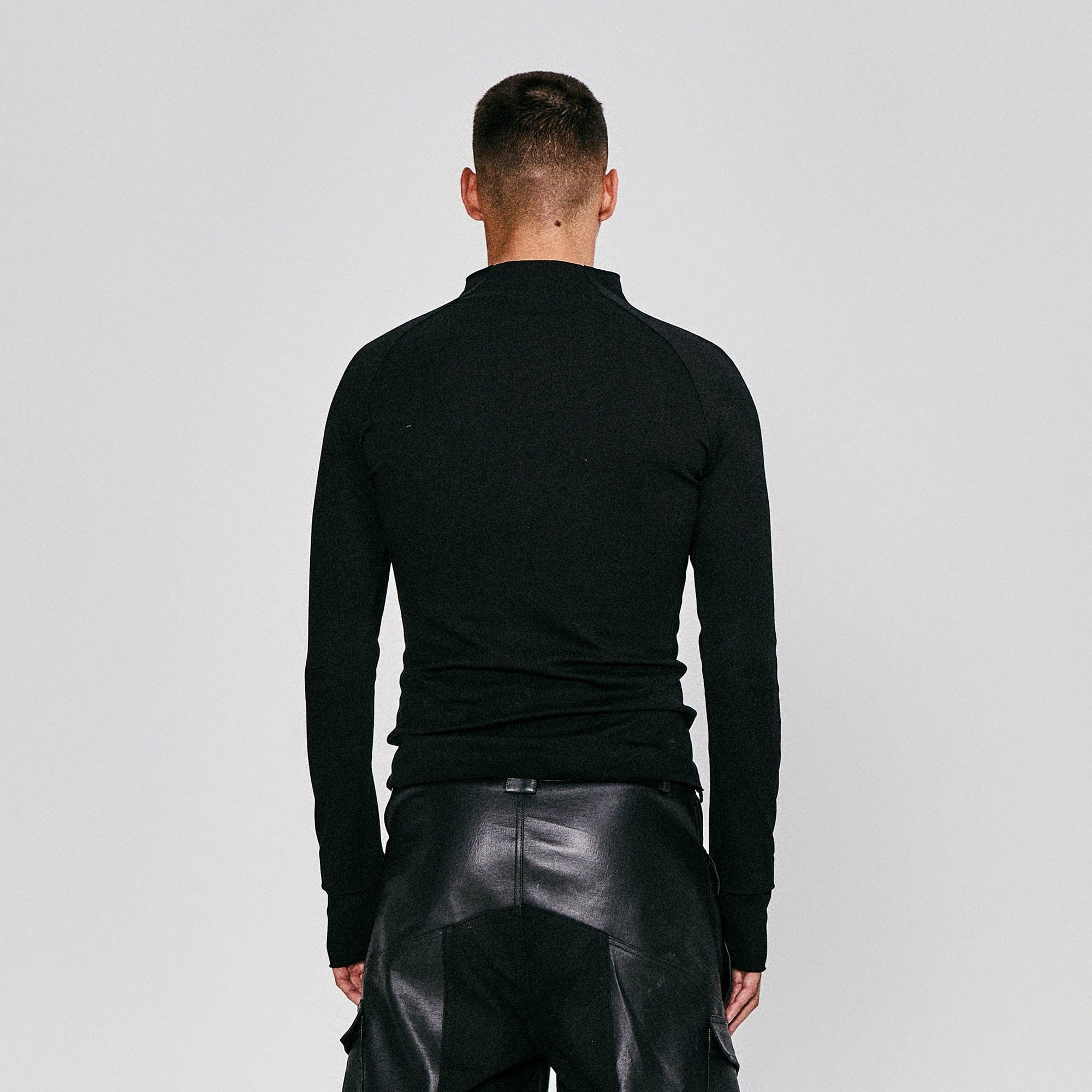 FLYERRER Gothic Script Graphic Asymmetrical Button Long-Sleeve Tee, premium urban and streetwear designers apparel on PROJECTISR.com, FLYERRER