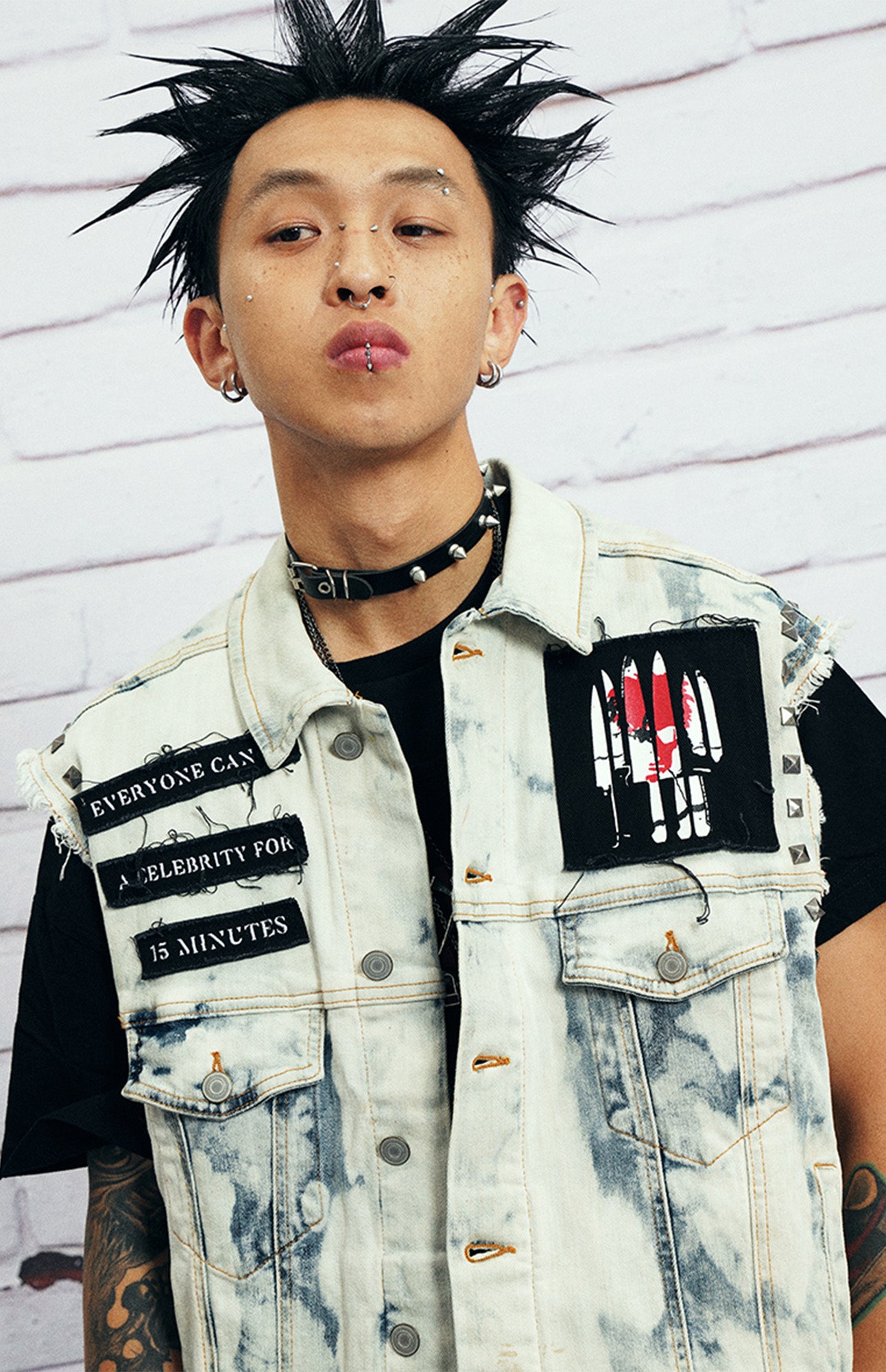 VENTUREK Distressed Washed Studded Patch Denim Vest, premium urban and streetwear designers apparel on PROJECTISR.com, VENTUREK