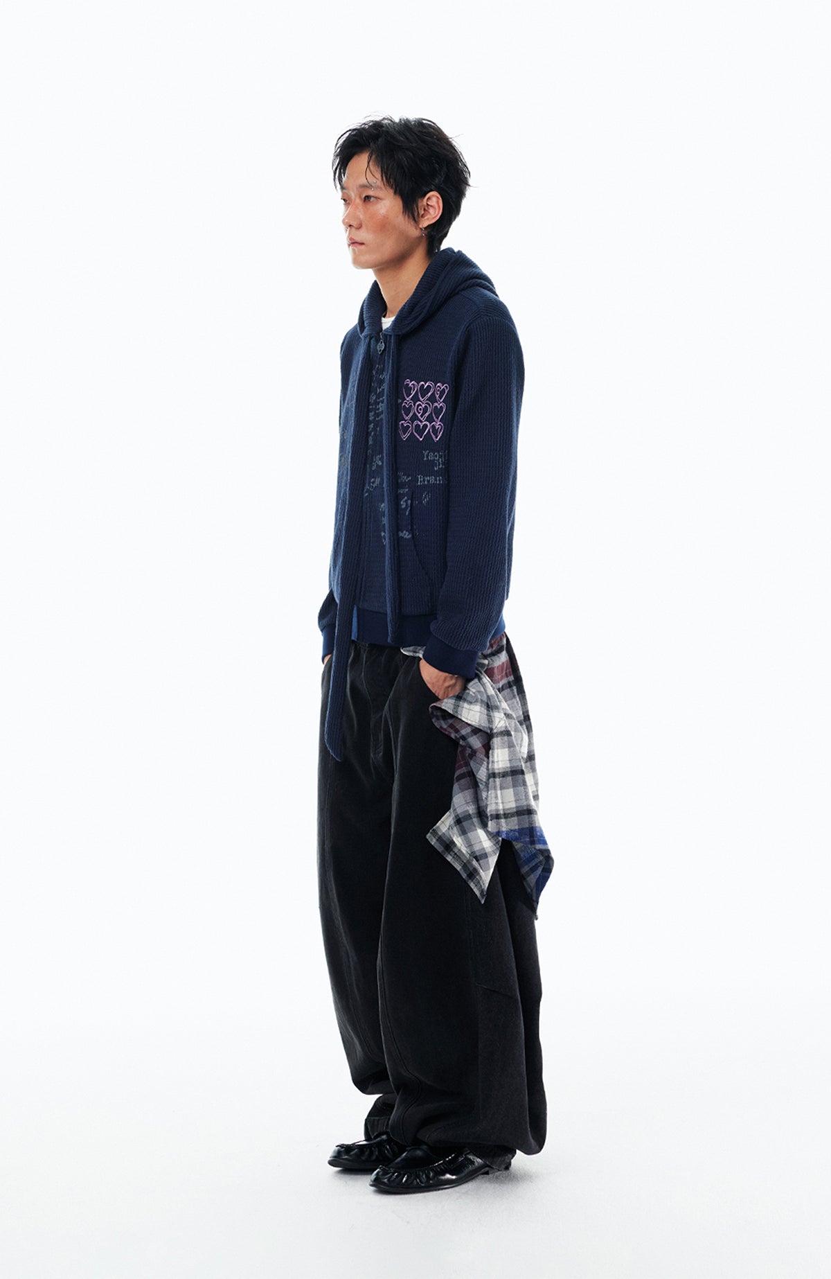 1997 POSTOFFICE Graffiti Waffle-Knit Tie-Strap Zip-Up Hoodie