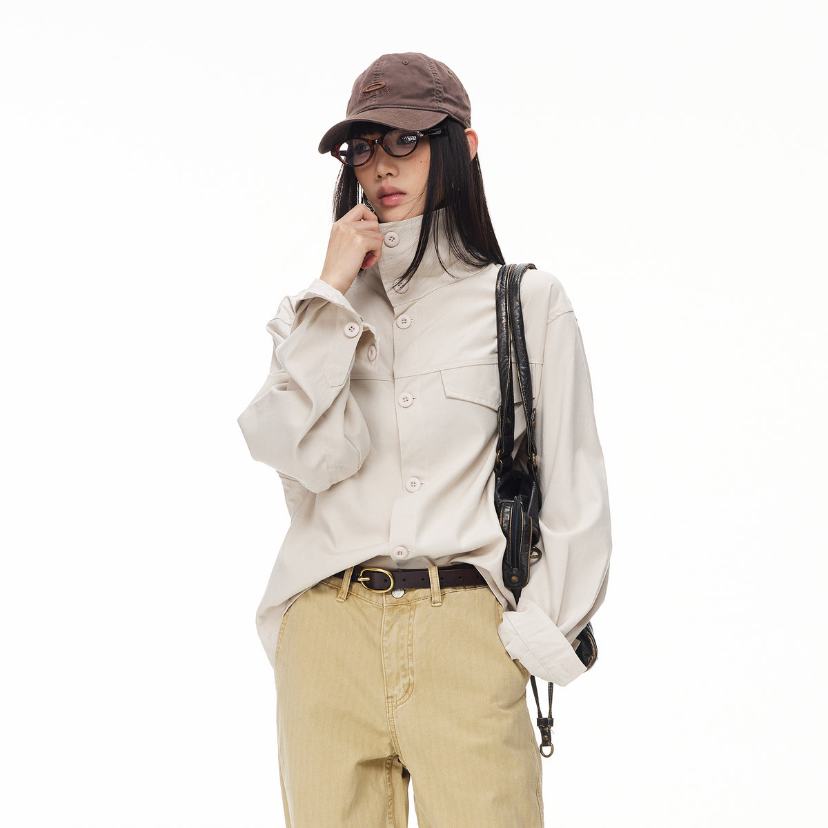 BOTANICA Deconstructed Asymmetric Placket Long-Sleeve Shirt