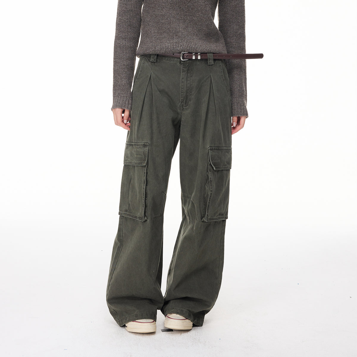BOTANICA Washed Double-Pleat Multi-Pocket Wide-Leg Pants