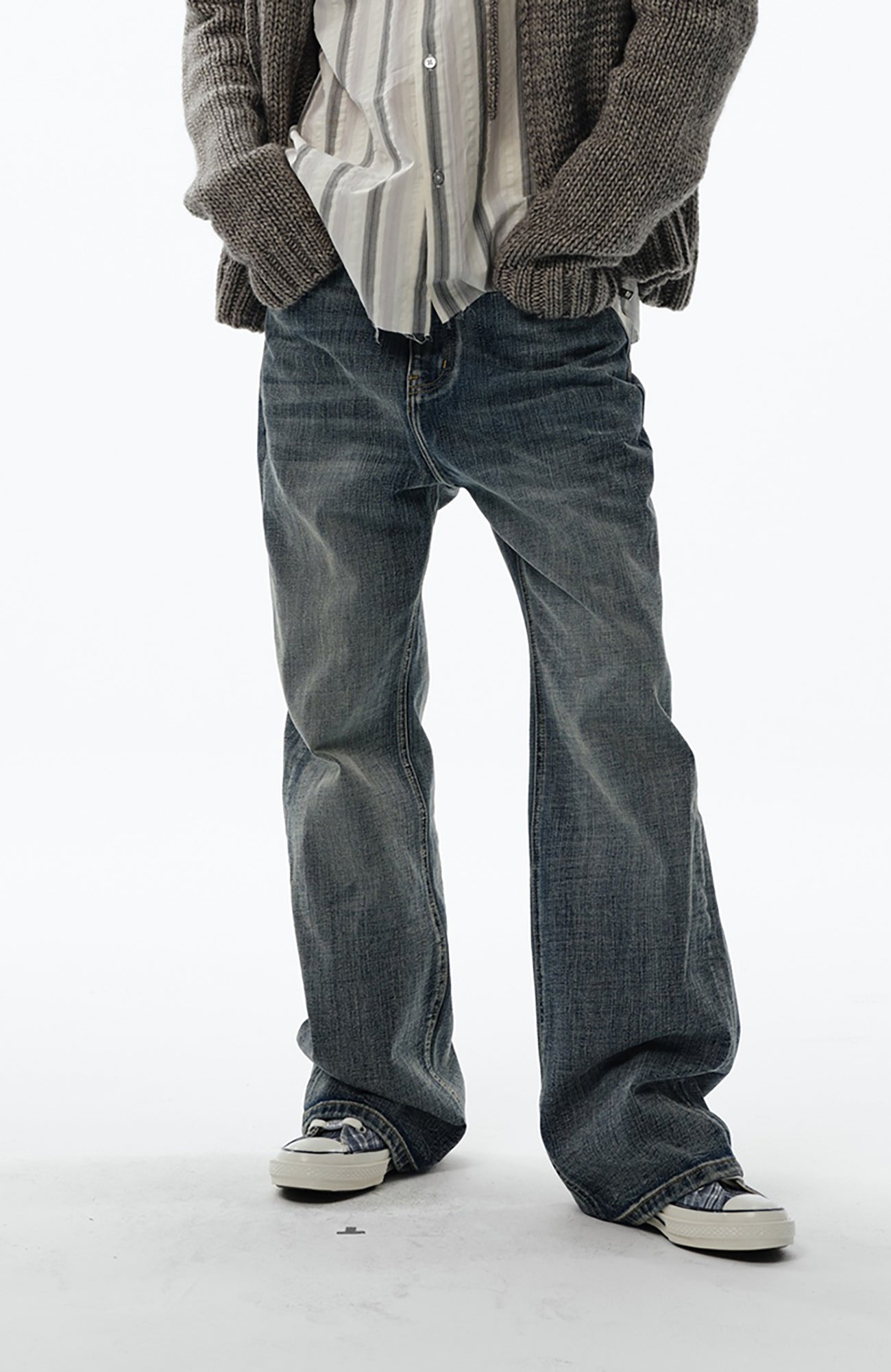 TRECLUB Retro Slub-Wash Straight-Leg Jeans, premium urban and streetwear designers apparel on PROJECTISR.com, TRECLUB