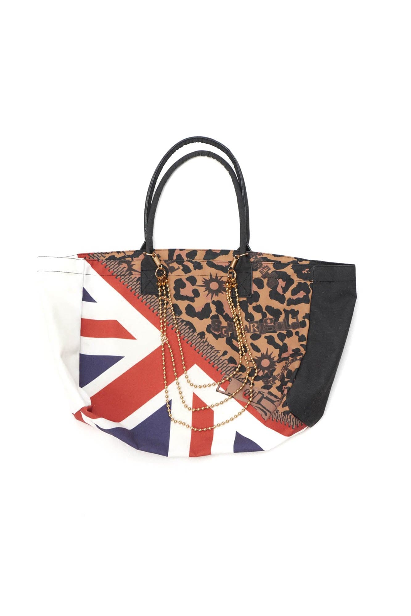 SCHWARZGOLD Leopard Union Flag Patched Chain Tote, premium urban and streetwear designers apparel on PROJECTISR.com, SCHWARZGOLD