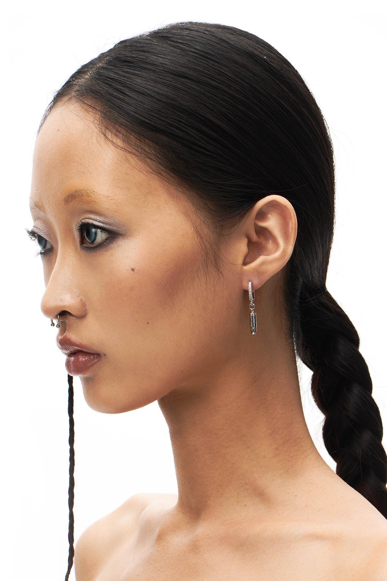 SCHWARZGOLD Diamond Bullet Drop Hoop Earrings, premium urban and streetwear designers apparel on PROJECTISR.com, SCHWARZGOLD