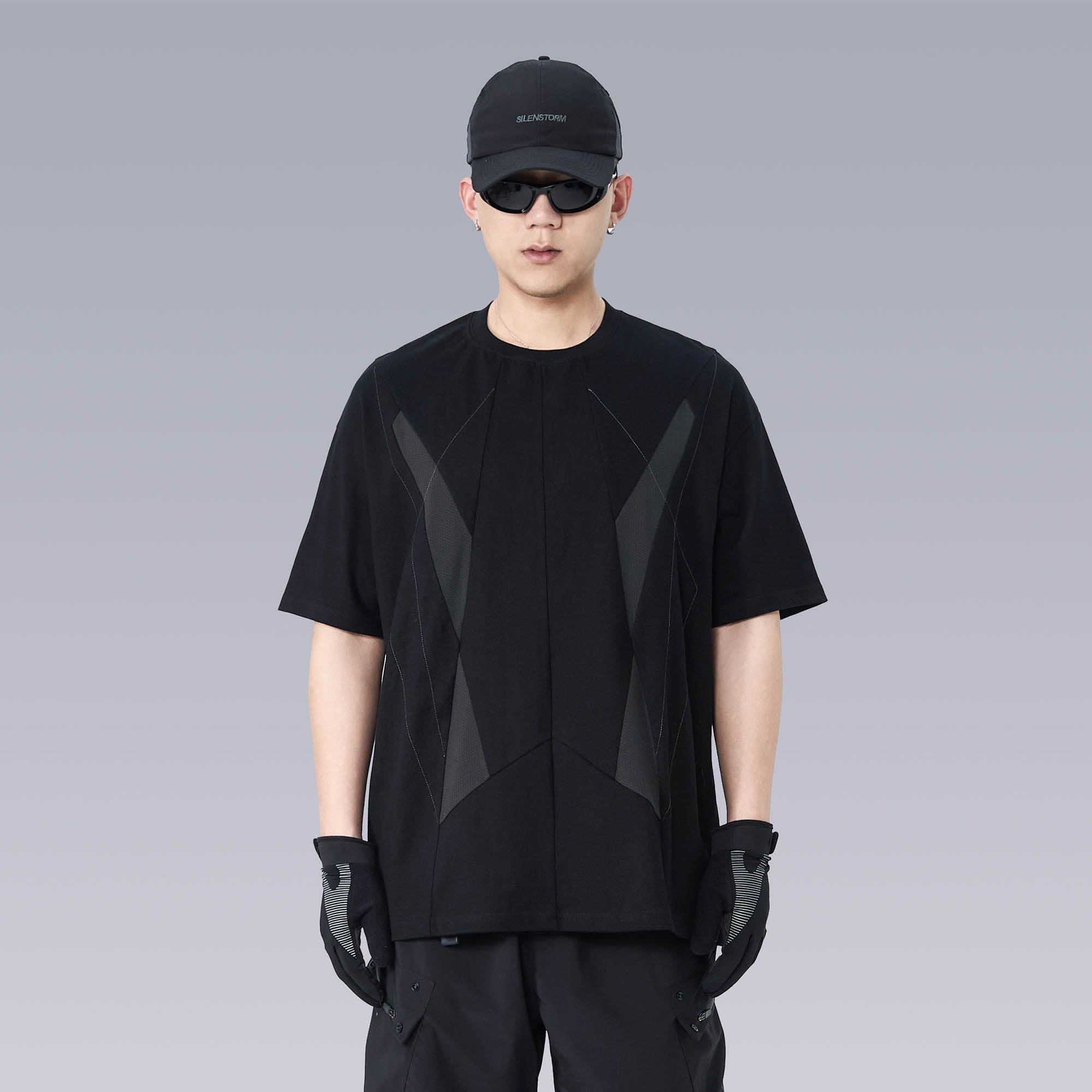 SILENSTORM Geometric Spliced Mesh T-Shirt, premium urban and streetwear designers apparel on PROJECTISR.com, SILENSTORM