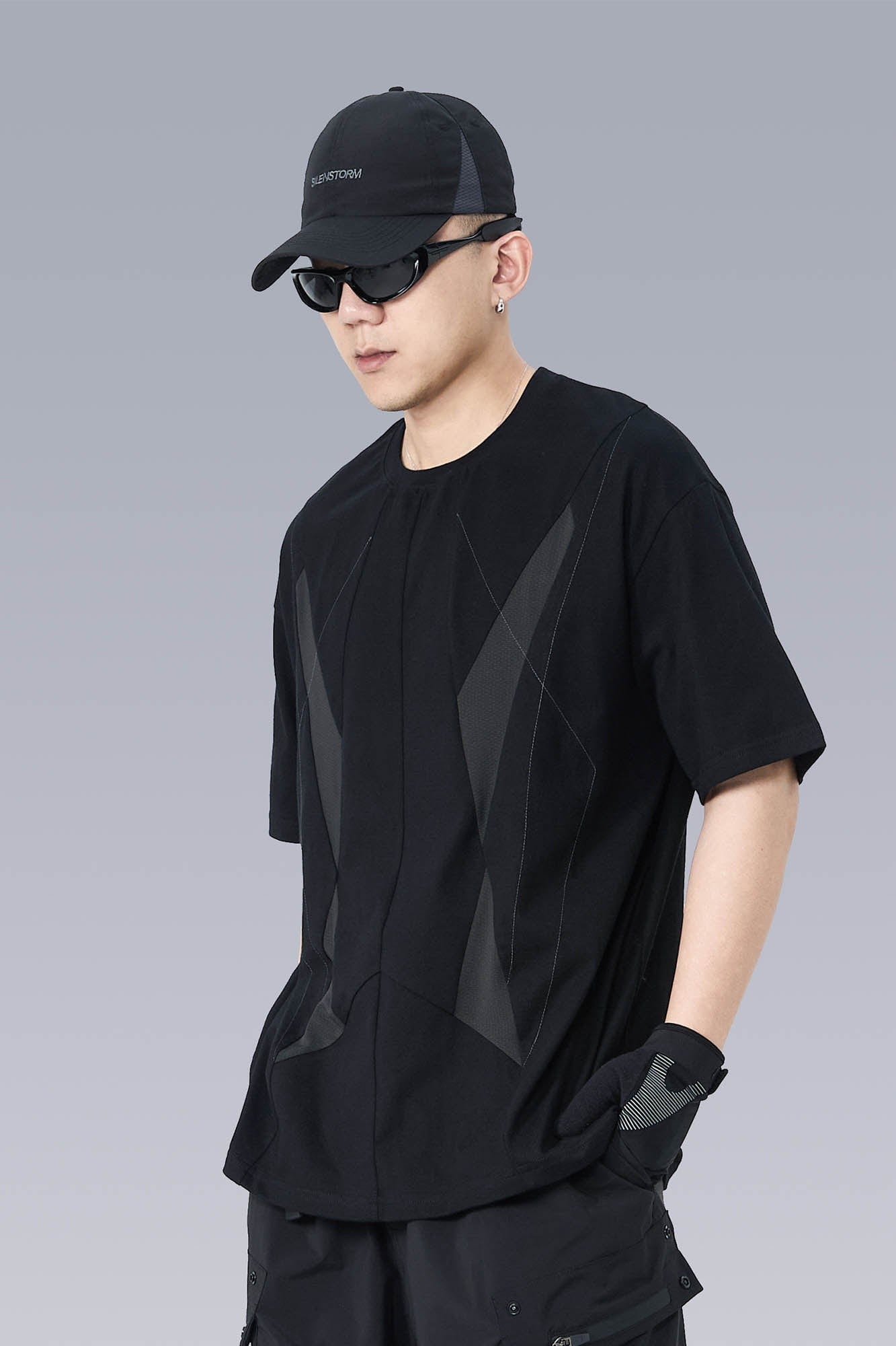 SILENSTORM Geometric Spliced Mesh T-Shirt, premium urban and streetwear designers apparel on PROJECTISR.com, SILENSTORM