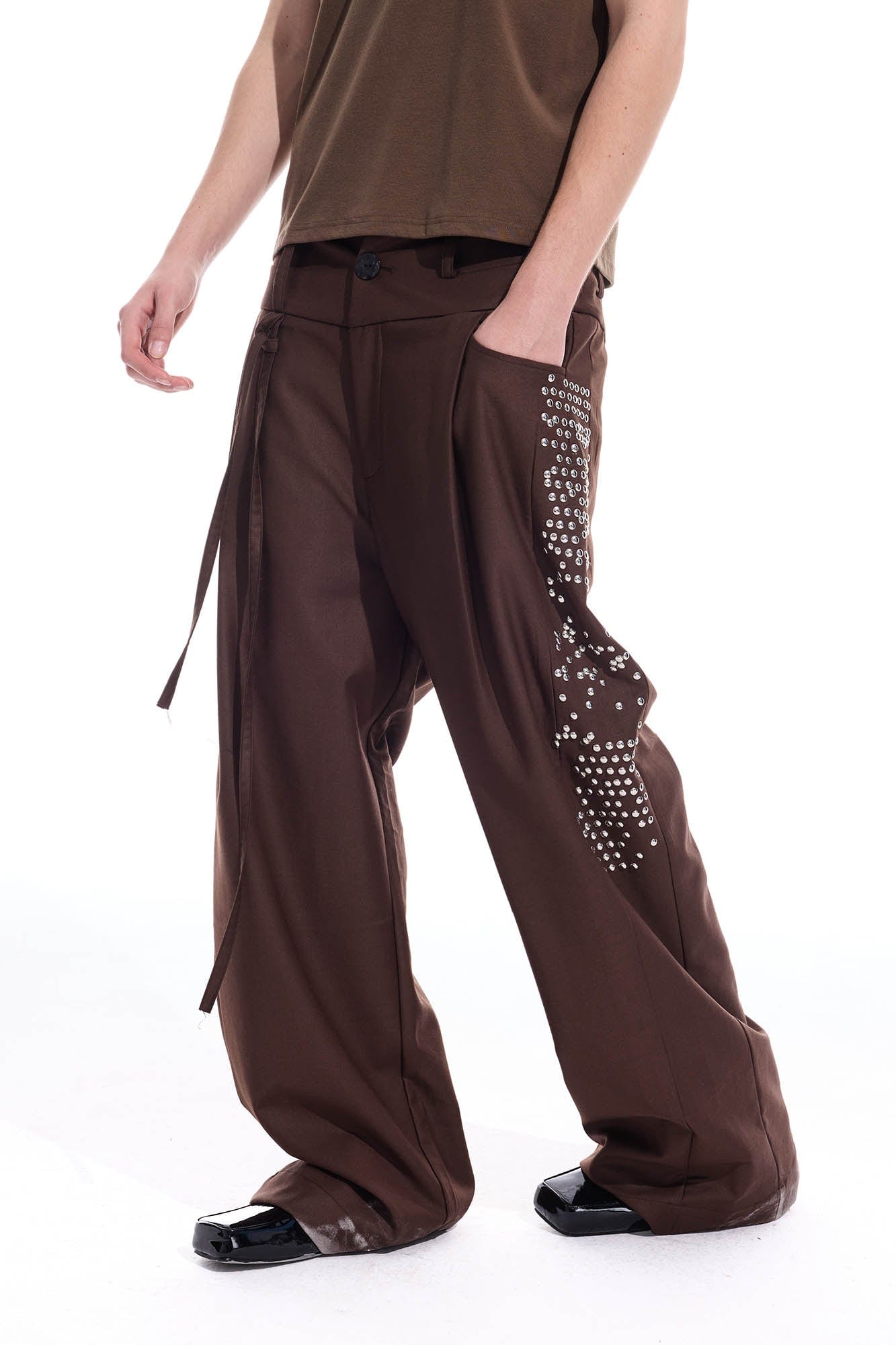 WHISTLEHUNTER Studded-Side Strap Straight-Leg Pants, premium urban and streetwear designers apparel on PROJECTISR.com, WHISTLEHUNTER