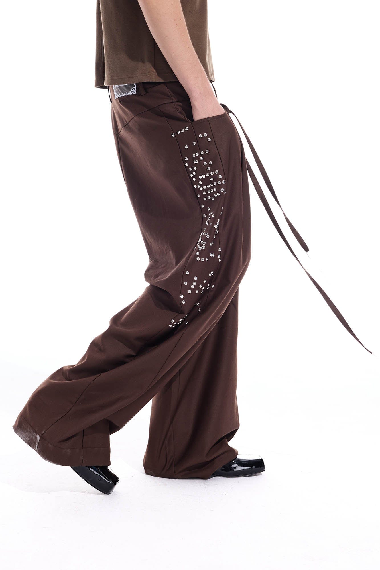 WHISTLEHUNTER Studded-Side Strap Straight-Leg Pants, premium urban and streetwear designers apparel on PROJECTISR.com, WHISTLEHUNTER