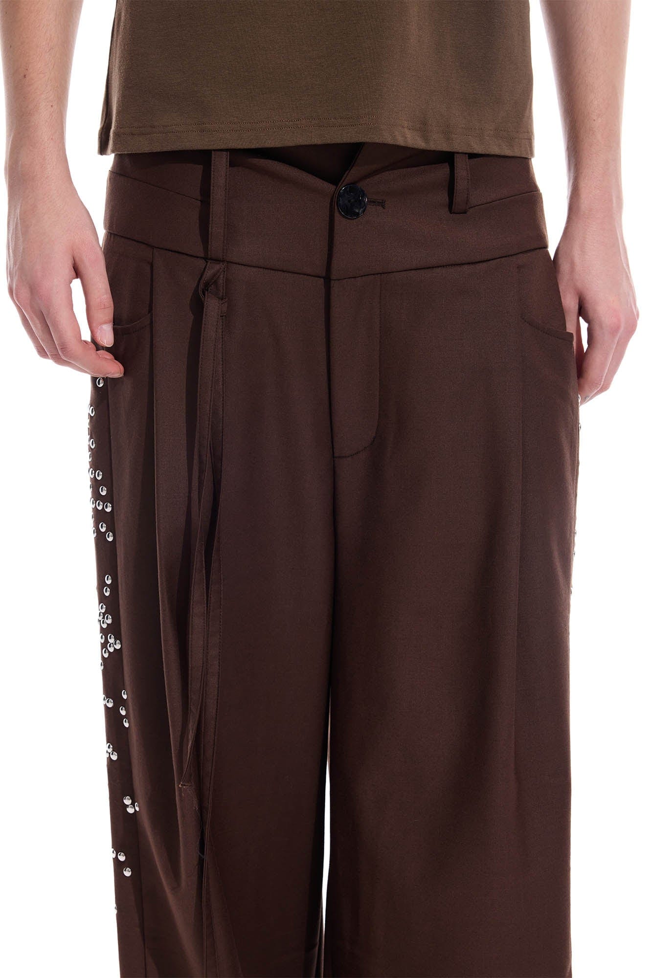 WHISTLEHUNTER Studded-Side Strap Straight-Leg Pants, premium urban and streetwear designers apparel on PROJECTISR.com, WHISTLEHUNTER