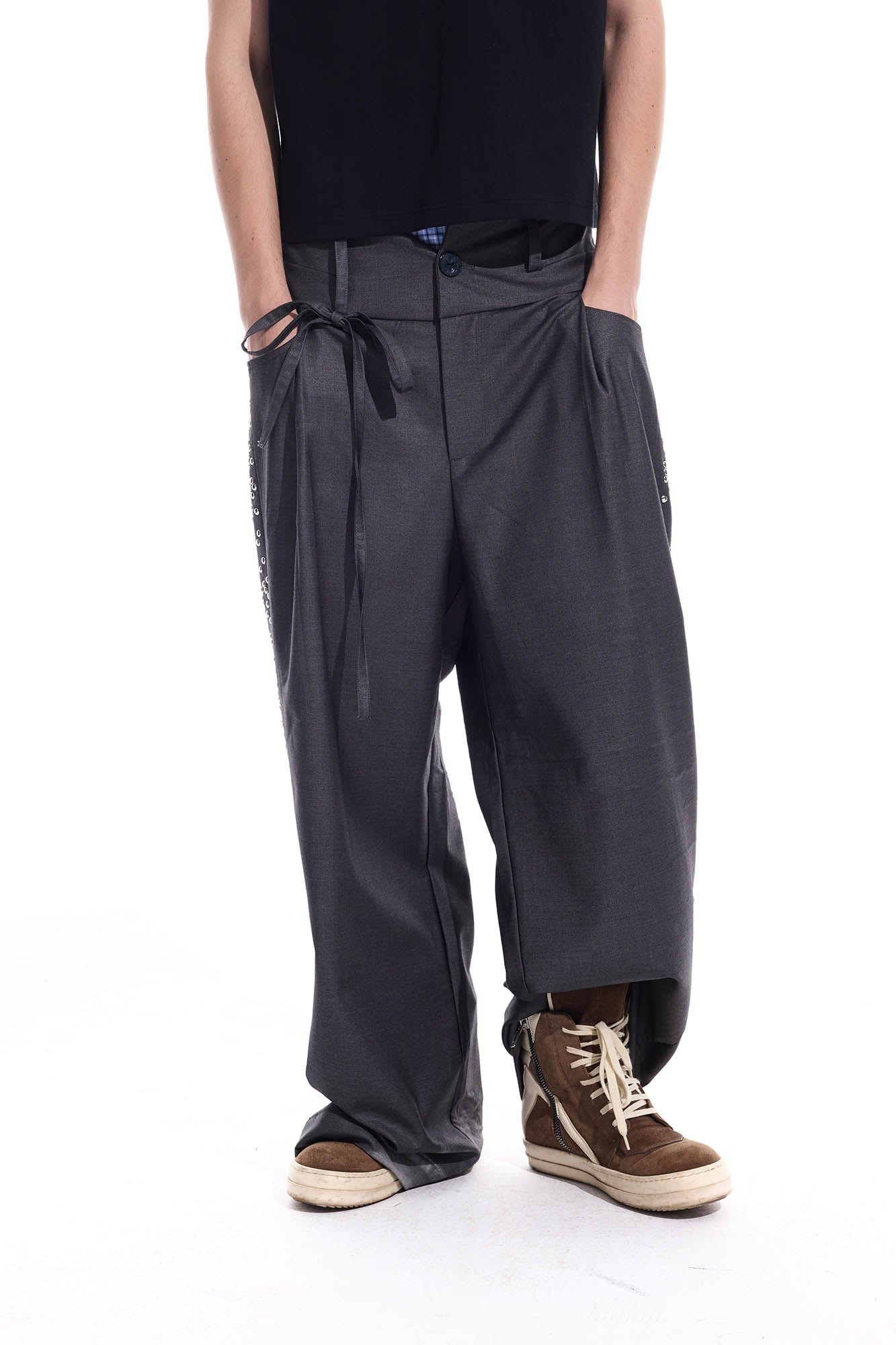 WHISTLEHUNTER Studded-Side Strap Straight-Leg Pants, premium urban and streetwear designers apparel on PROJECTISR.com, WHISTLEHUNTER