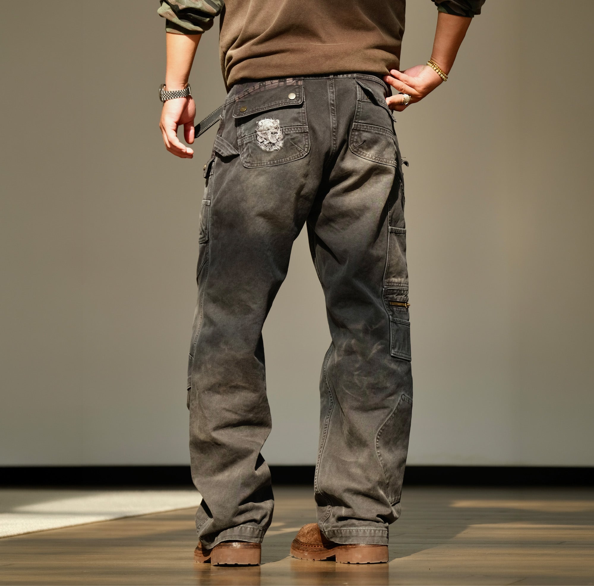 NEIGBORL Washed Multi-Pocket Straight-Leg Cargo Pants, premium urban and streetwear designers apparel on PROJECTISR.com, NEIGBORL