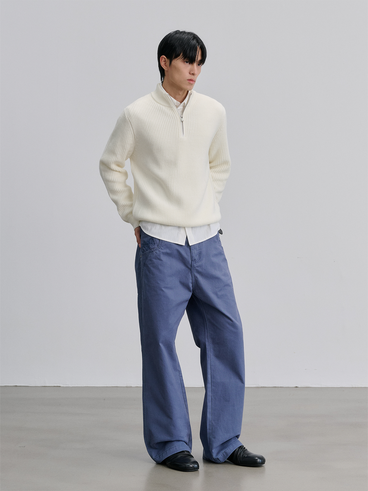 CATSSTAC Retro Embroidered Washed Wide-Leg Jeans