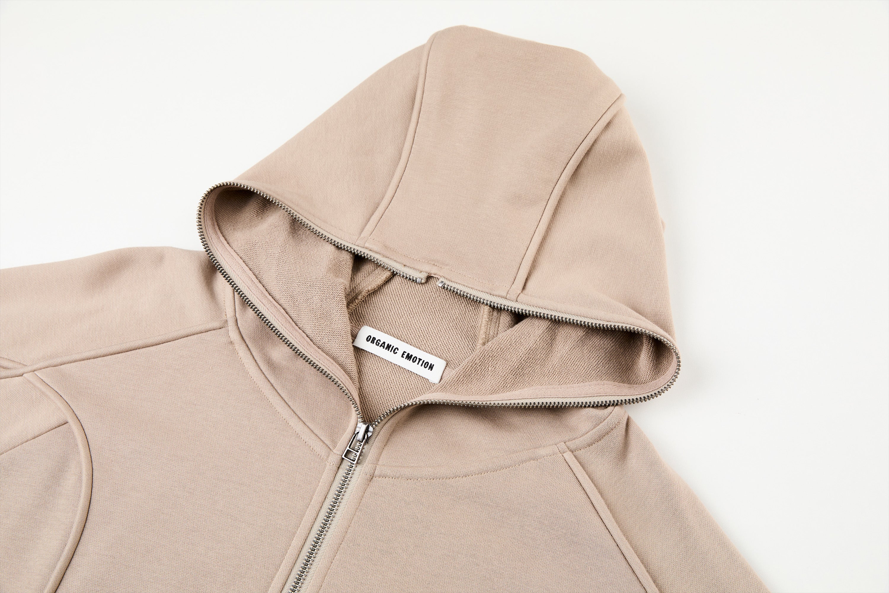 ORGANIC EMOTION Curved Panel Drawstring-Hem Zip-Up Hoodie, premium urban and streetwear designers apparel on PROJECTISR.com, ORGANIC EMOTION