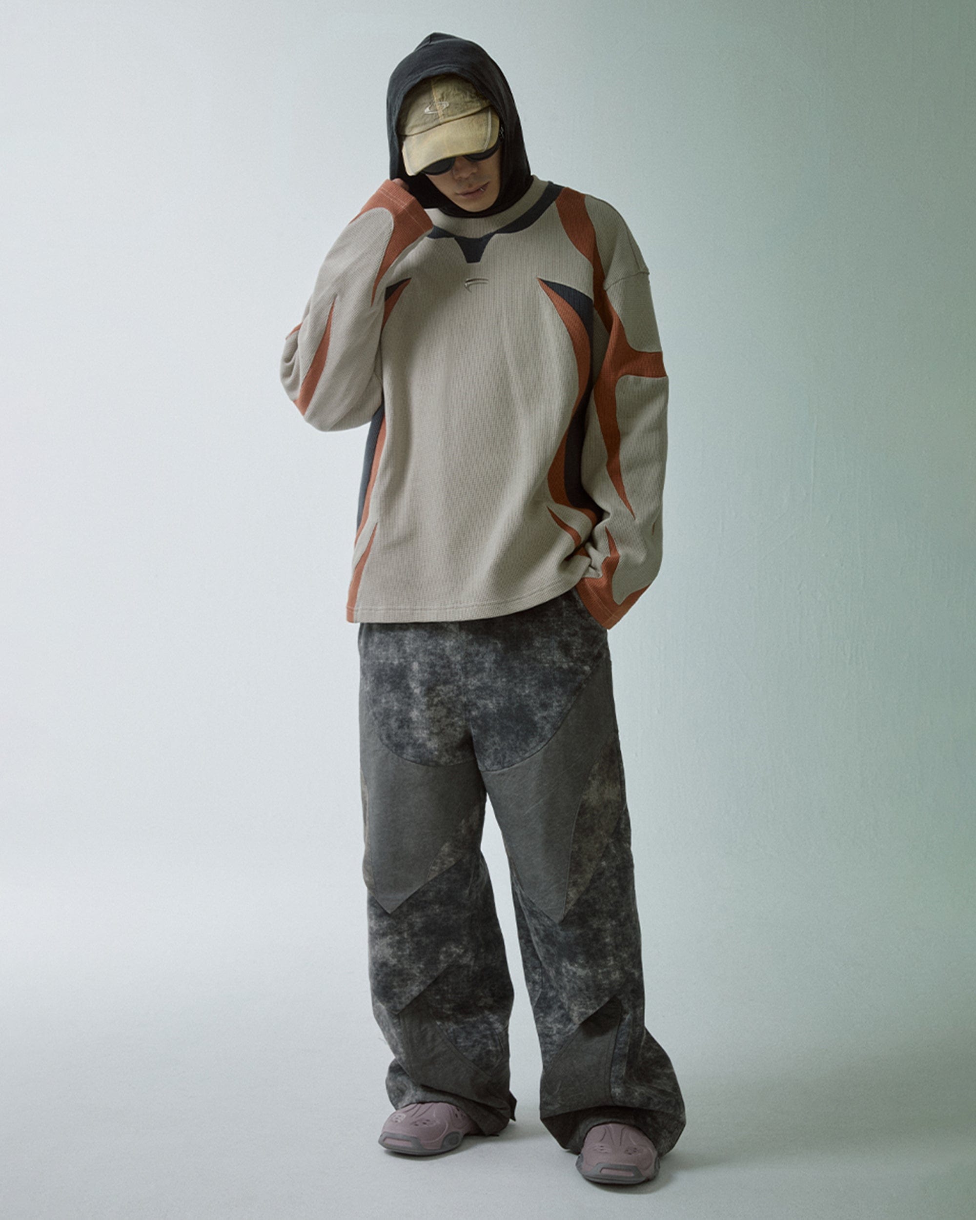 F2CE Modern Deconstructed Waffle Sweatshirt, premium urban and streetwear designers apparel on PROJECTISR.com, F2CE