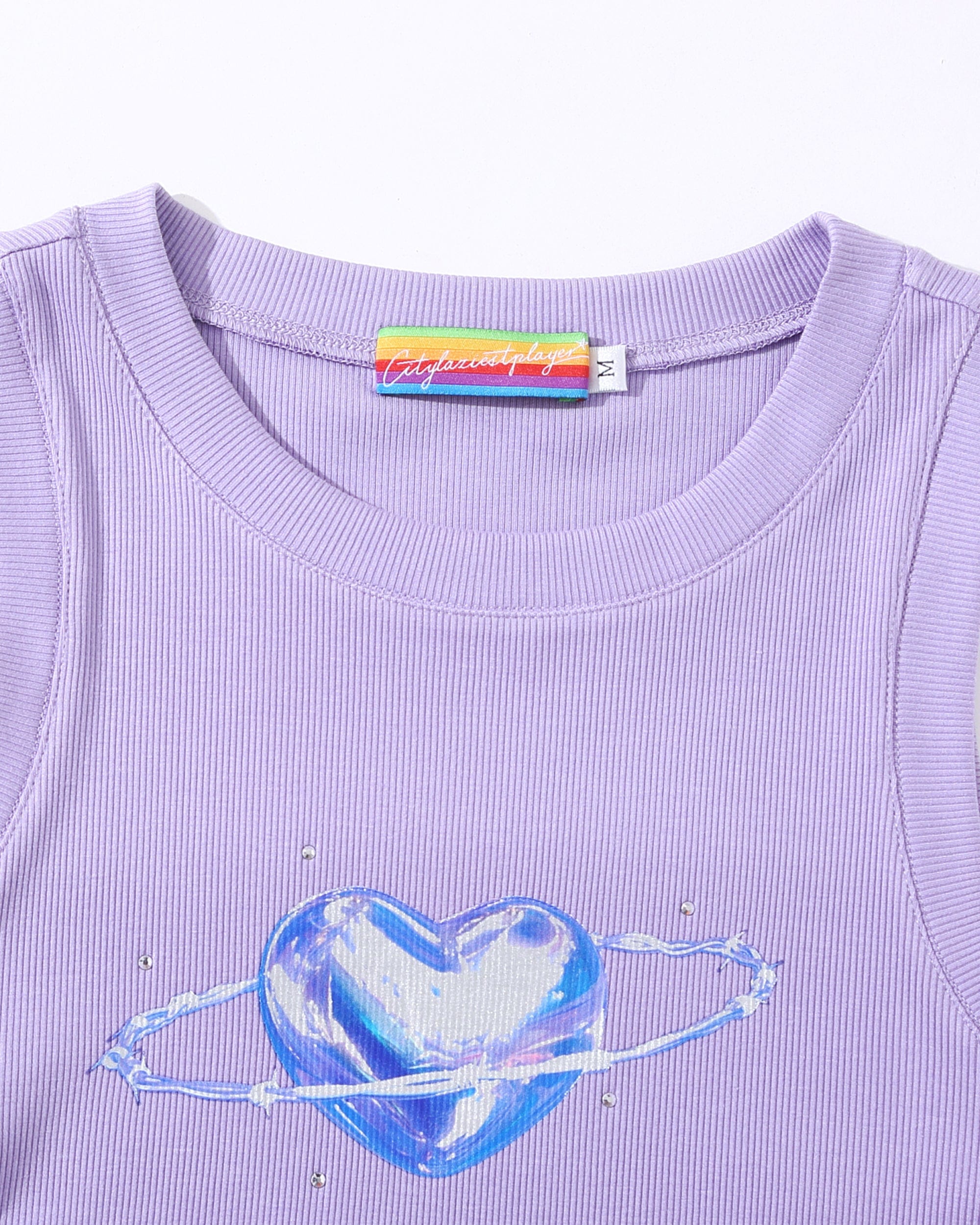 CLP Metallic Heart Slim Hollowed Tank Top Purple, premium urban and streetwear designers apparel on PROJECTISR.com, CLP