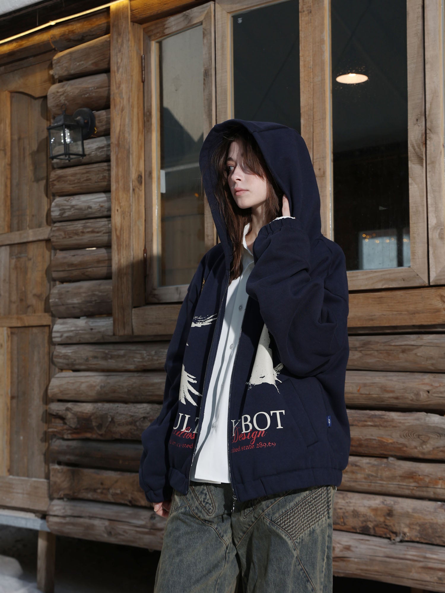 ERROR CODE ROBOT Bird Graphic Fleece-Lined Hooded Jacket, premium urban and streetwear designers apparel on PROJECTISR.com, ERROR CODE ROBOT