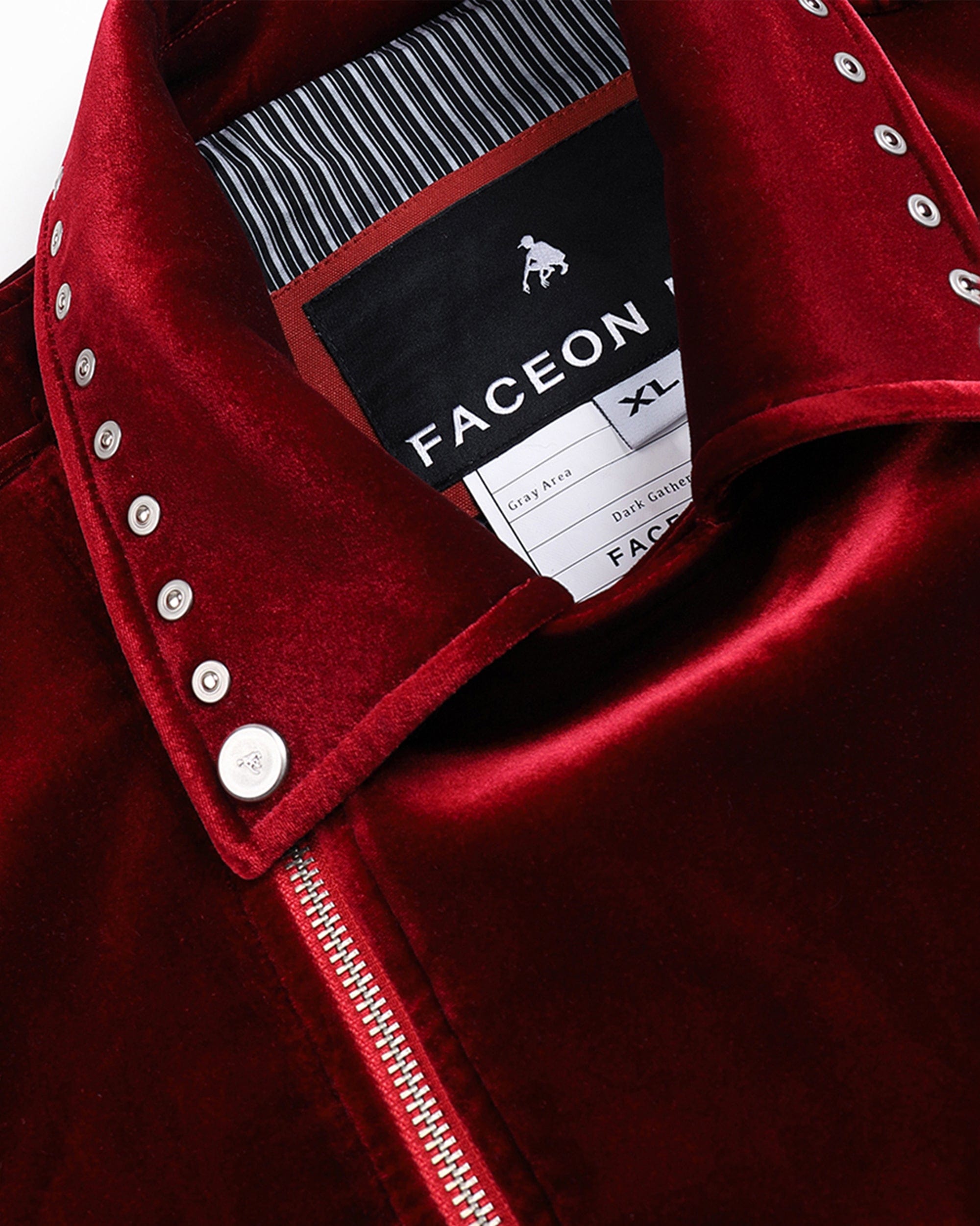 FACEONLAB Red Velvet Rivet Biker Jacket, premium urban and streetwear designers apparel on PROJECTISR.com, FACEONLAB