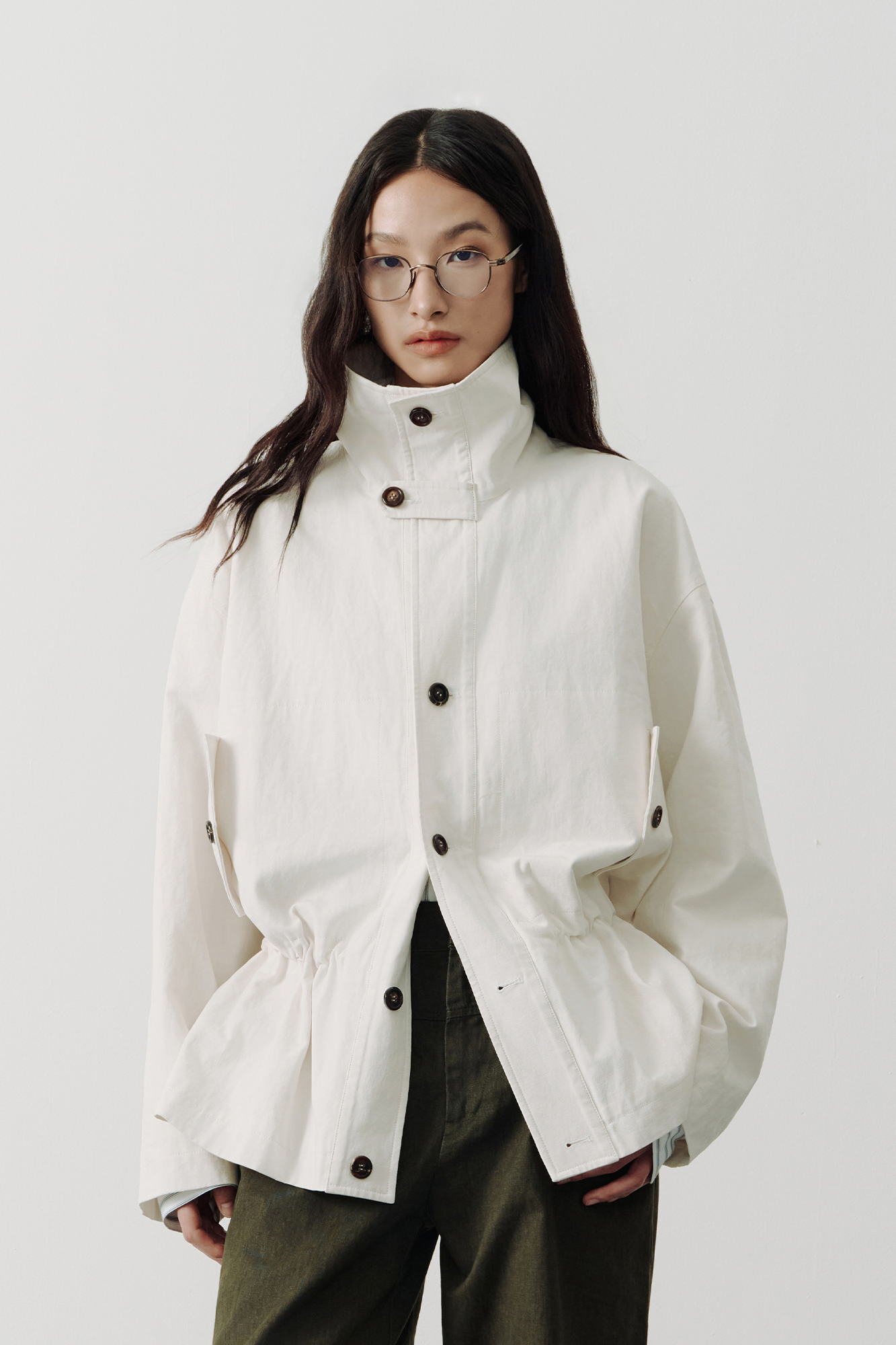 SAME FLOW Stand-Collar Drawstring-Waist Jacket