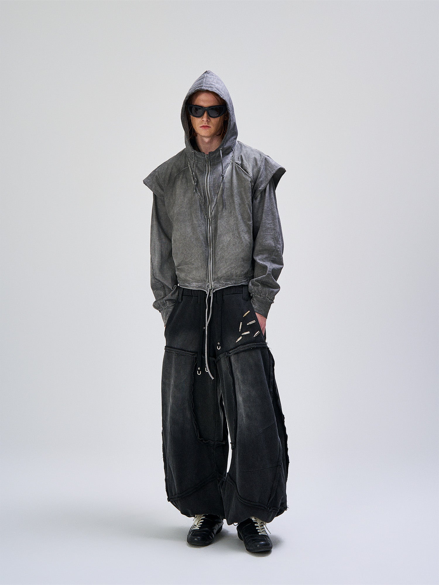 FLYERRER Distressed Layered Drawstring Hooded Jacket, premium urban and streetwear designers apparel on PROJECTISR.com, FLYERRER