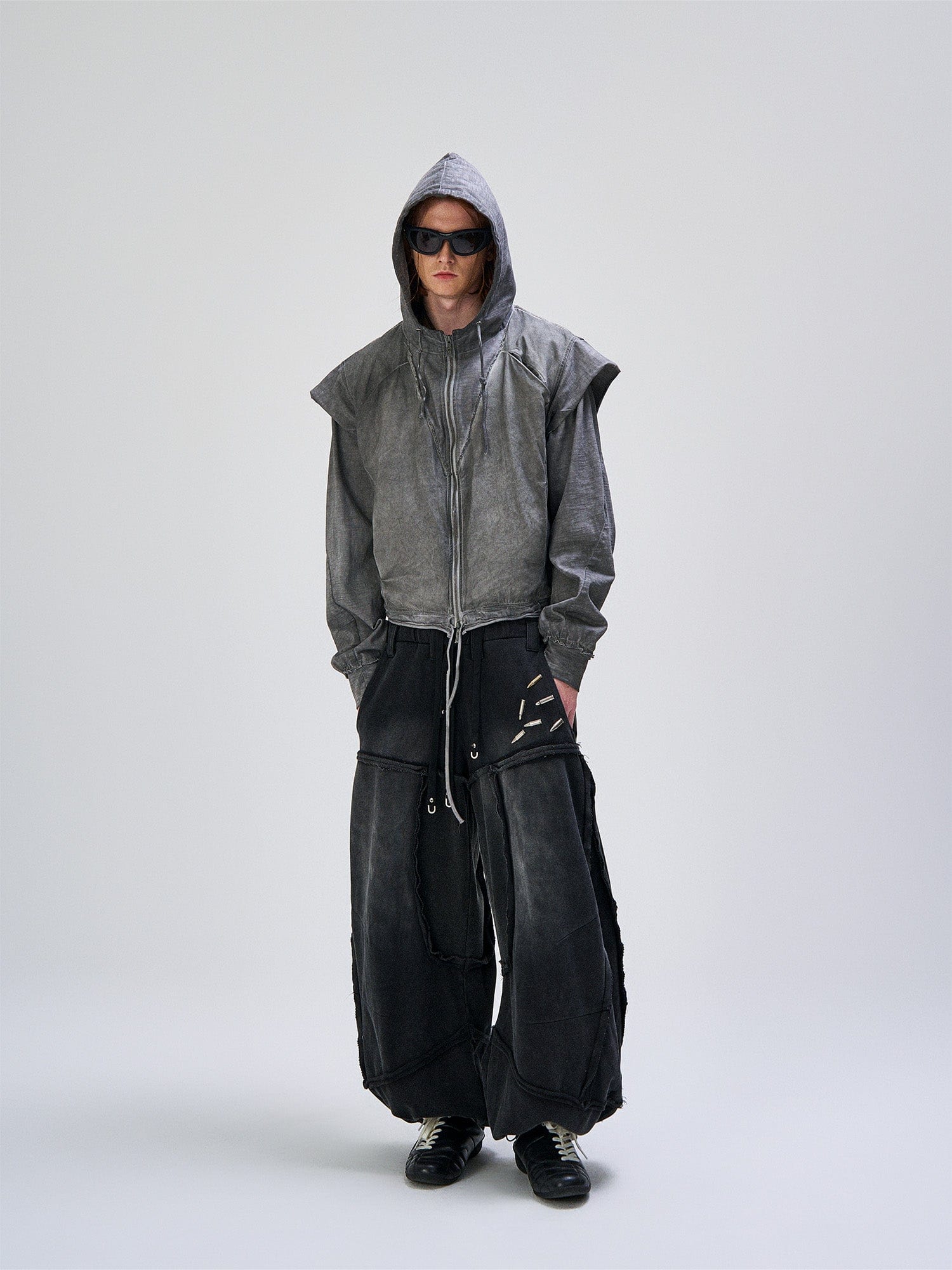 FLYERRER Distressed Layered Drawstring Hooded Jacket, premium urban and streetwear designers apparel on PROJECTISR.com, FLYERRER