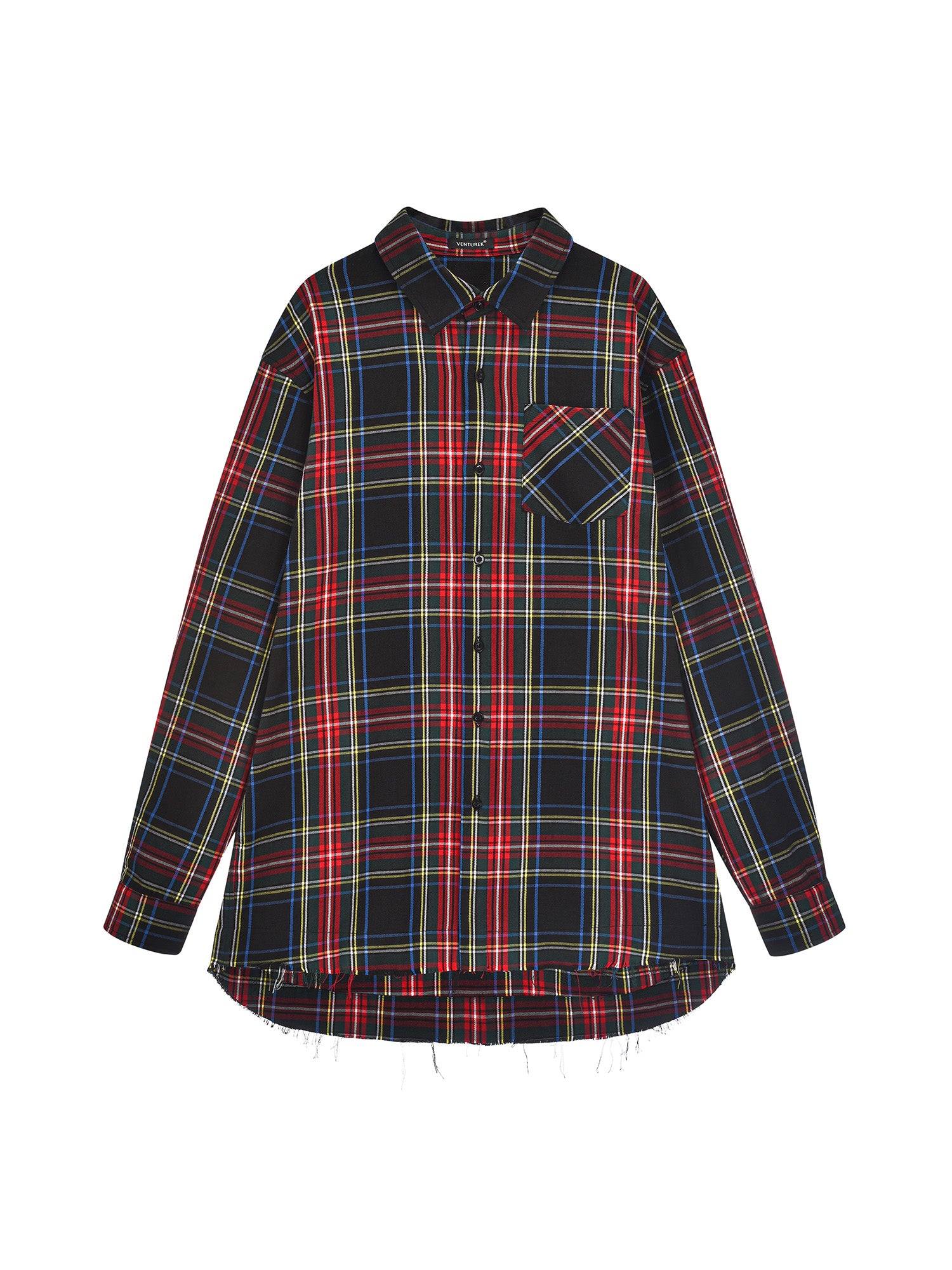 VENTUREK Distressed Back-Patch Frayed Plaid Shirt, premium urban and streetwear designers apparel on PROJECTISR.com, VENTUREK