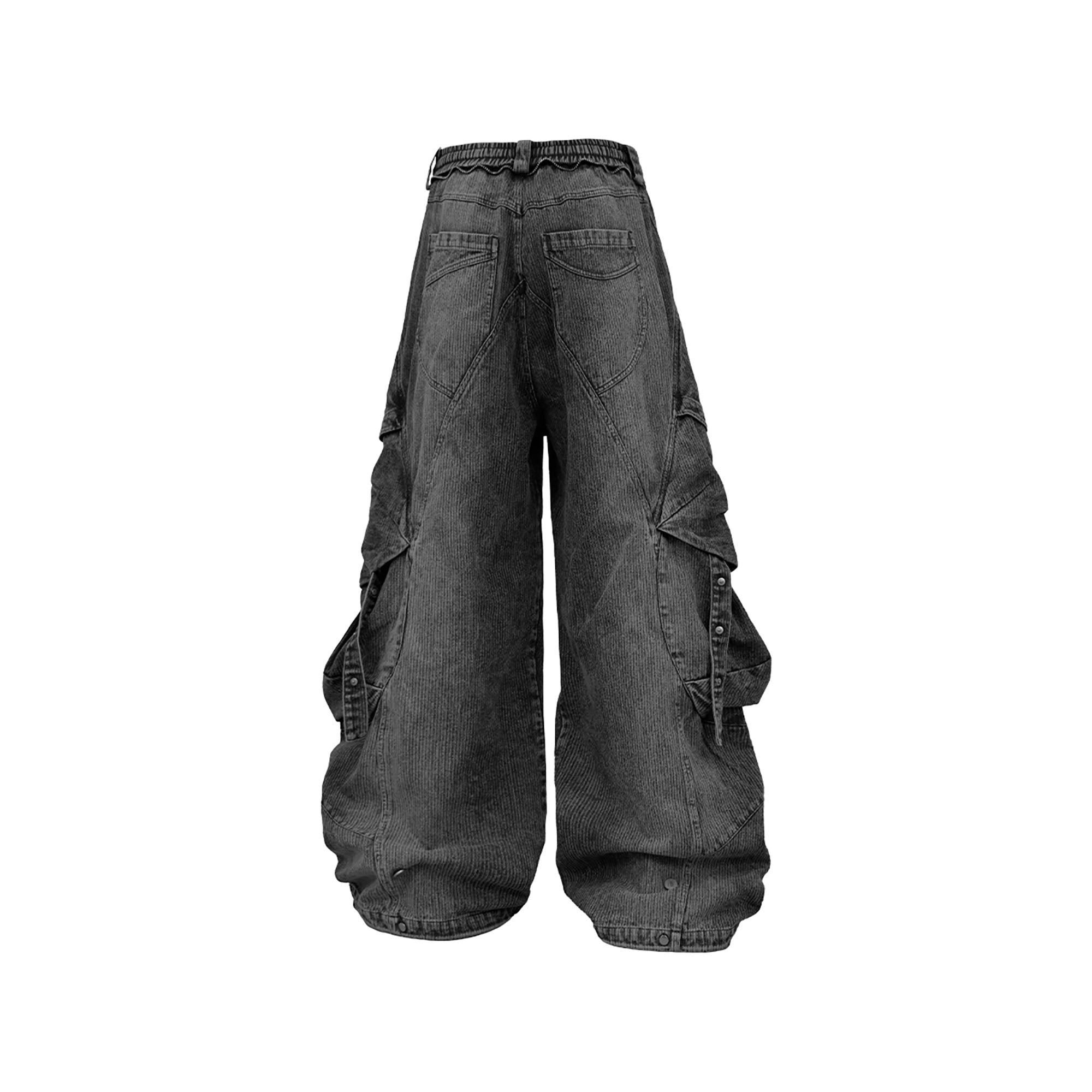 RELABEL Washed Paneled Strap Oversized Cargo Jeans Black, premium urban and streetwear designers apparel on PROJECTISR.com, RELABEL
