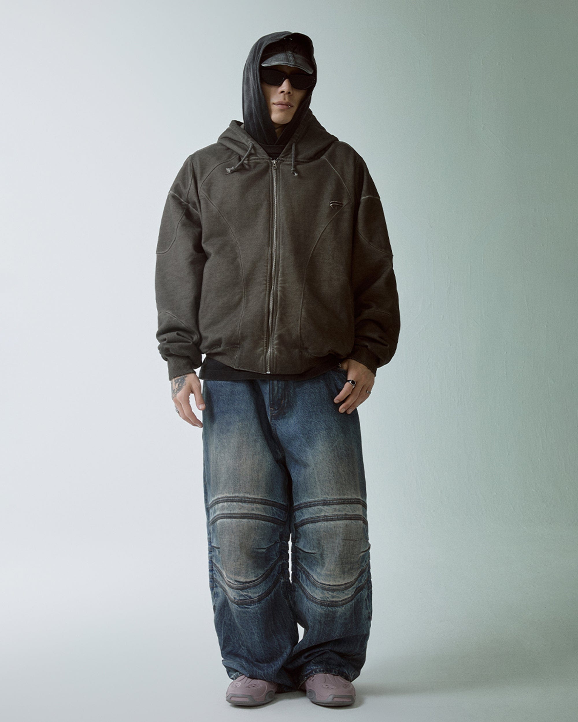 F2CE Retro Crinkled-Knee Washed Pants, premium urban and streetwear designers apparel on PROJECTISR.com, F2CE