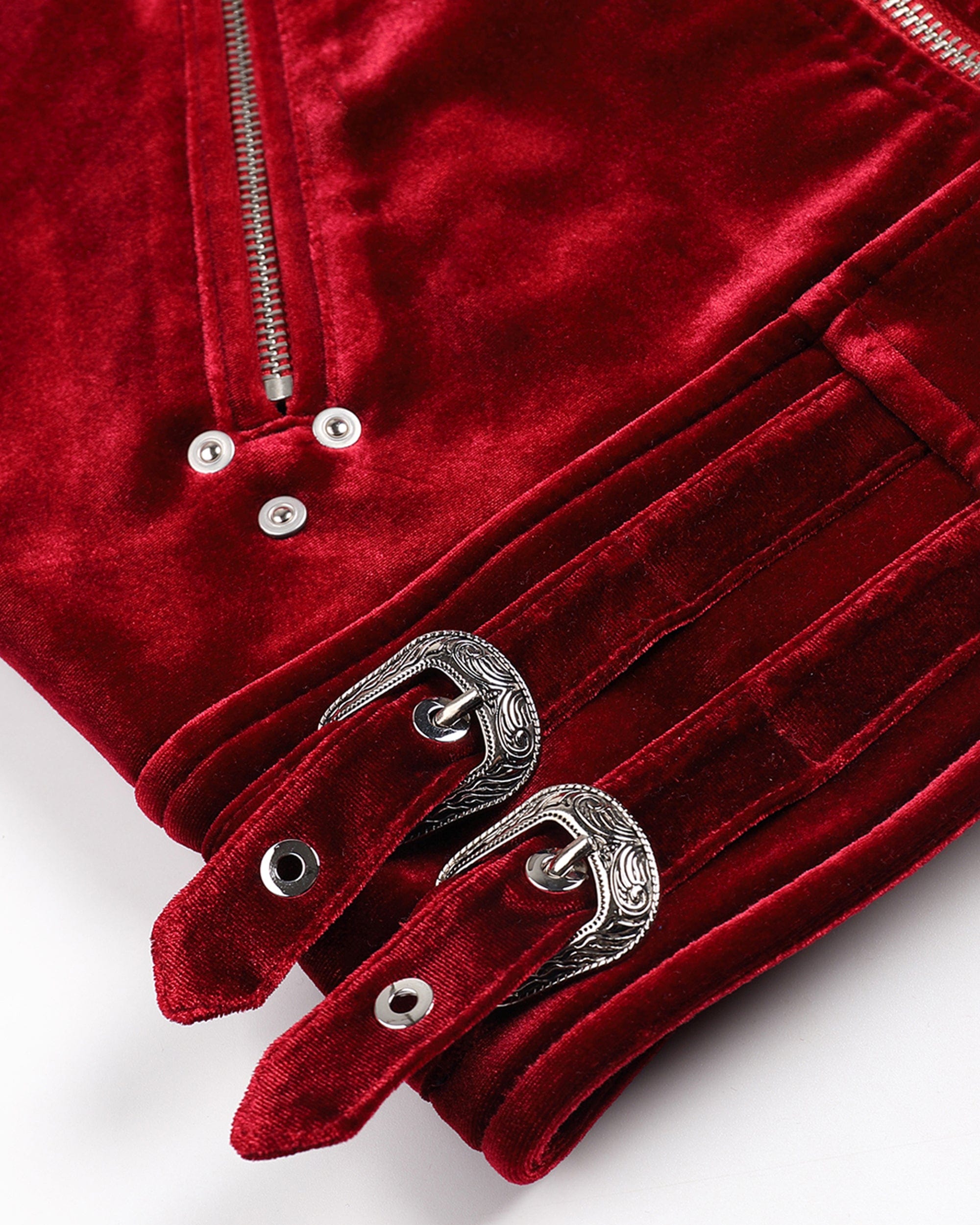 FACEONLAB Red Velvet Rivet Biker Jacket, premium urban and streetwear designers apparel on PROJECTISR.com, FACEONLAB