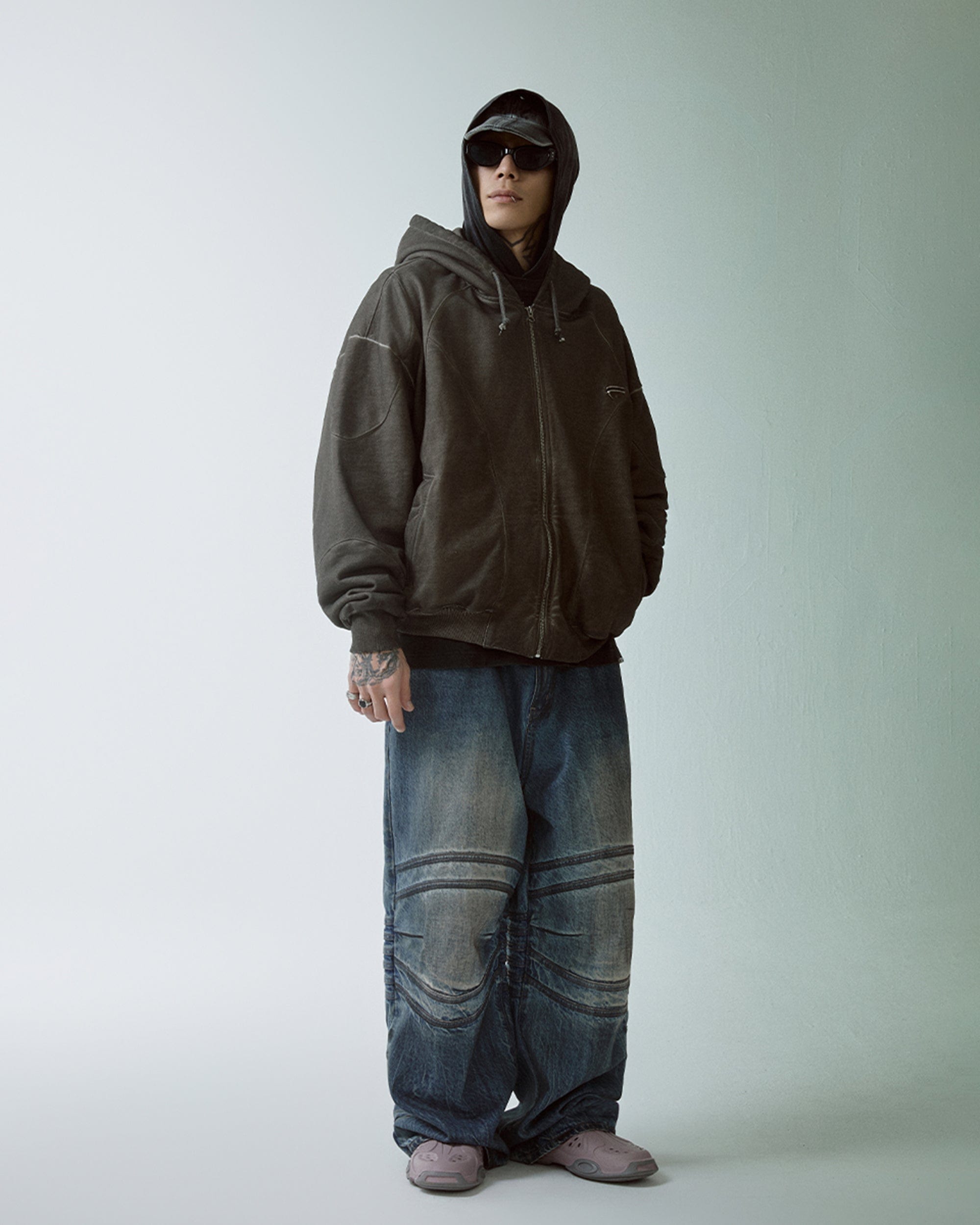 F2CE Retro Crinkled-Knee Washed Pants, premium urban and streetwear designers apparel on PROJECTISR.com, F2CE