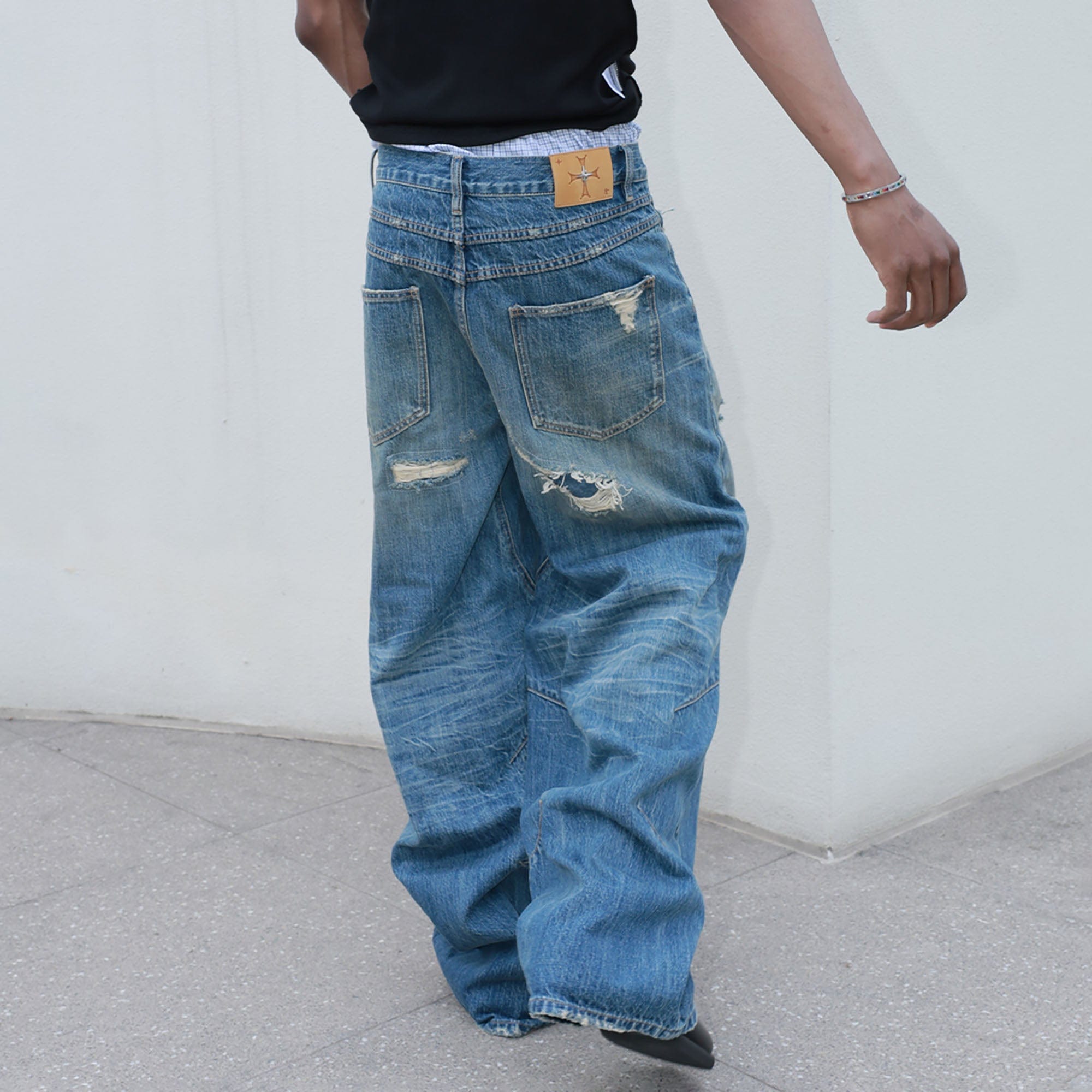 STEEPC Washed Rippled Straight-Leg Jeans, premium urban and streetwear designers apparel on PROJECTISR.com, STEEPC