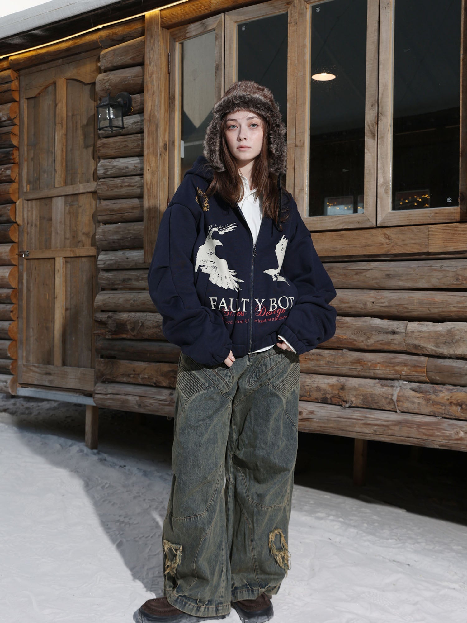 ERROR CODE ROBOT Bird Graphic Fleece-Lined Hooded Jacket, premium urban and streetwear designers apparel on PROJECTISR.com, ERROR CODE ROBOT