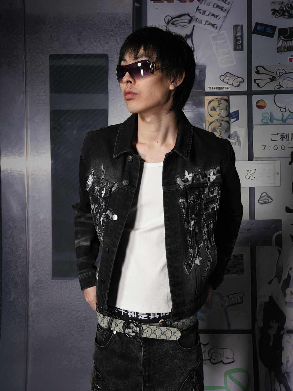 VINKID Leopard Print Slim Lapel Denim Jacket, premium urban and streetwear designers apparel on PROJECTISR.com, VINKID