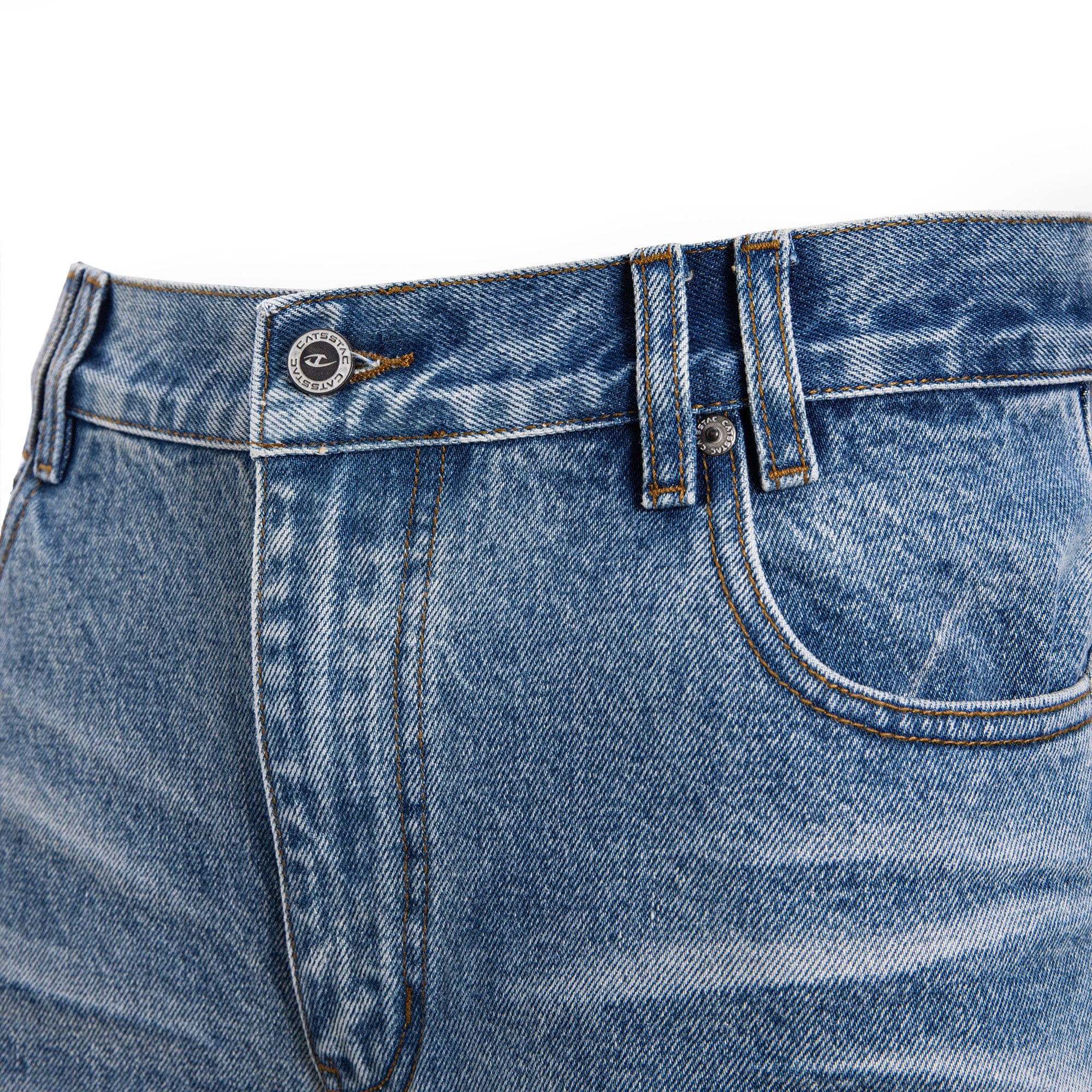 CATSSTAC Frost-Washed Distressed Straight-Leg Jeans, premium urban and streetwear designers apparel on PROJECTISR.com, CATSSTAC