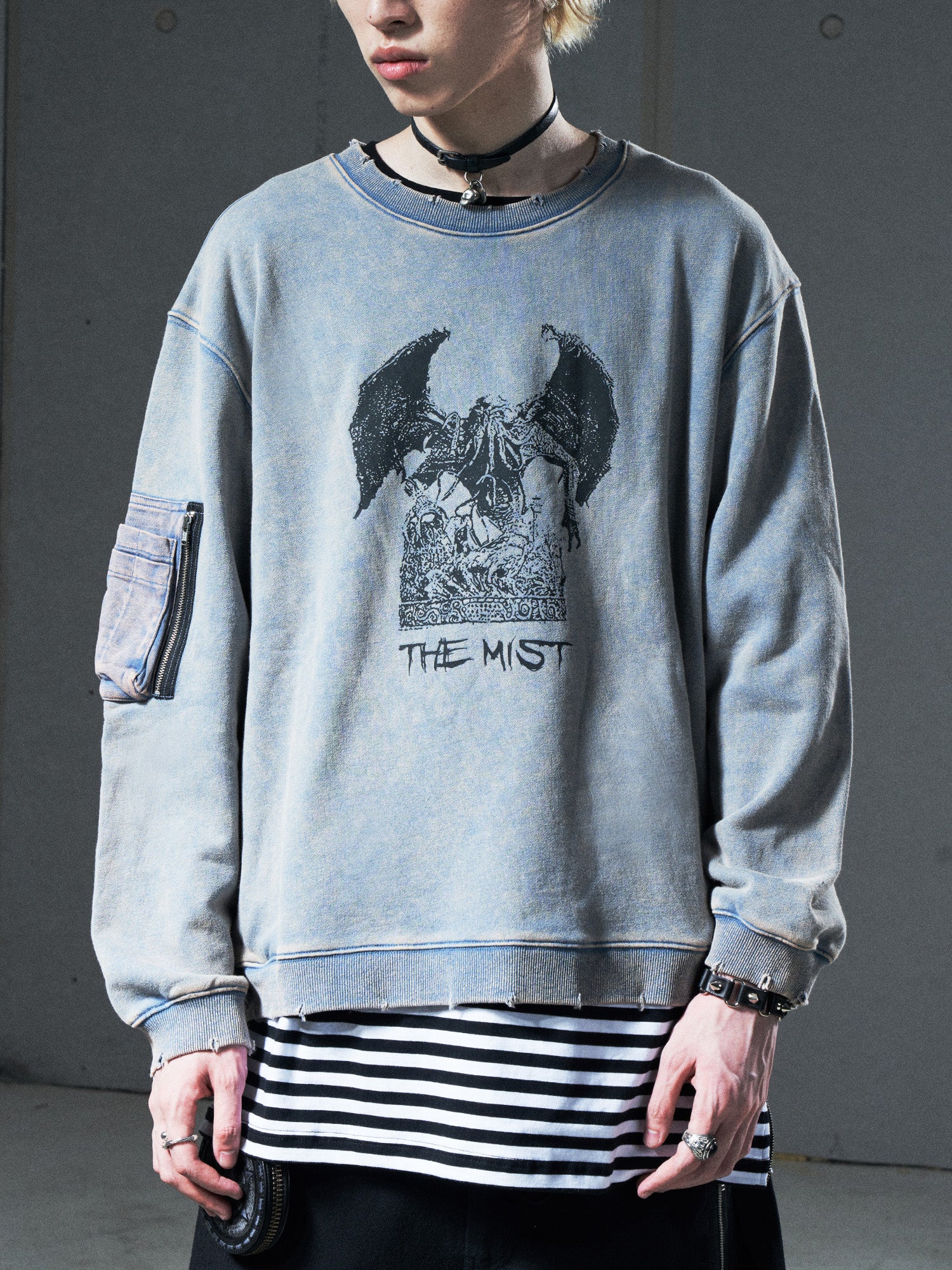 VENTUREK Washed Graphic Frayed Hem Sweatshirt, premium urban and streetwear designers apparel on PROJECTISR.com, VENTUREK