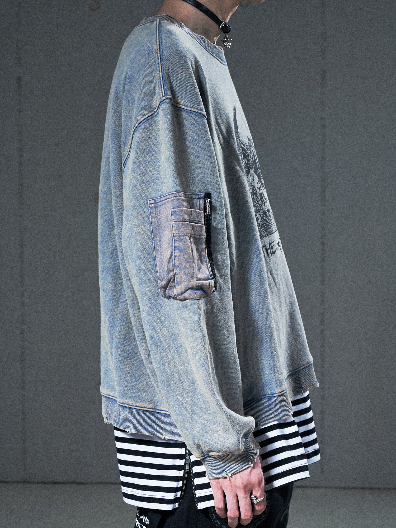 VENTUREK Washed Graphic Frayed Hem Sweatshirt, premium urban and streetwear designers apparel on PROJECTISR.com, VENTUREK
