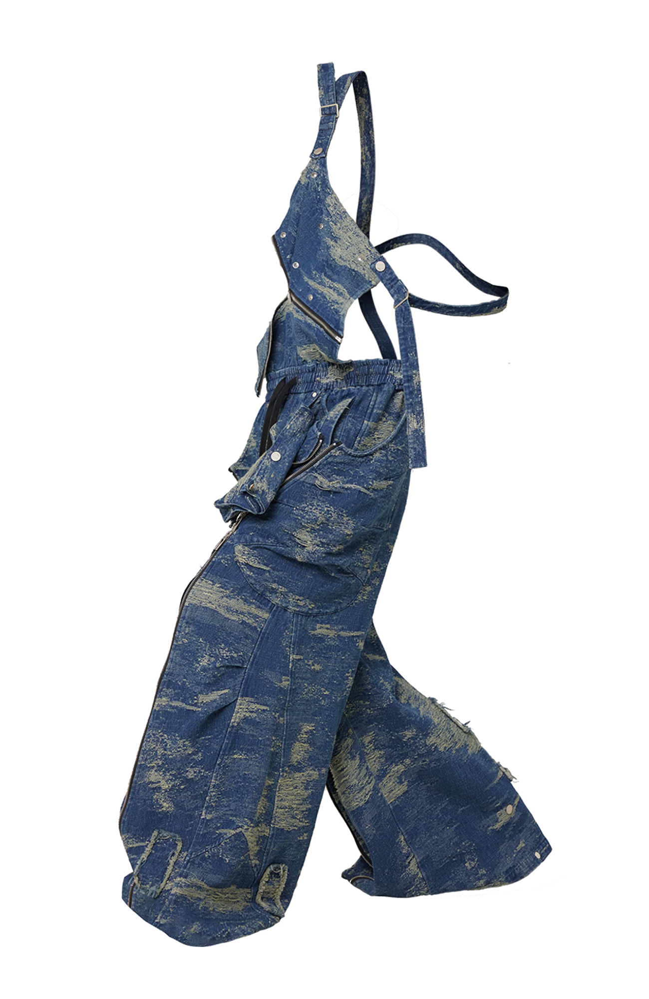 RELABEL Convertible Distressed Denim Overalls