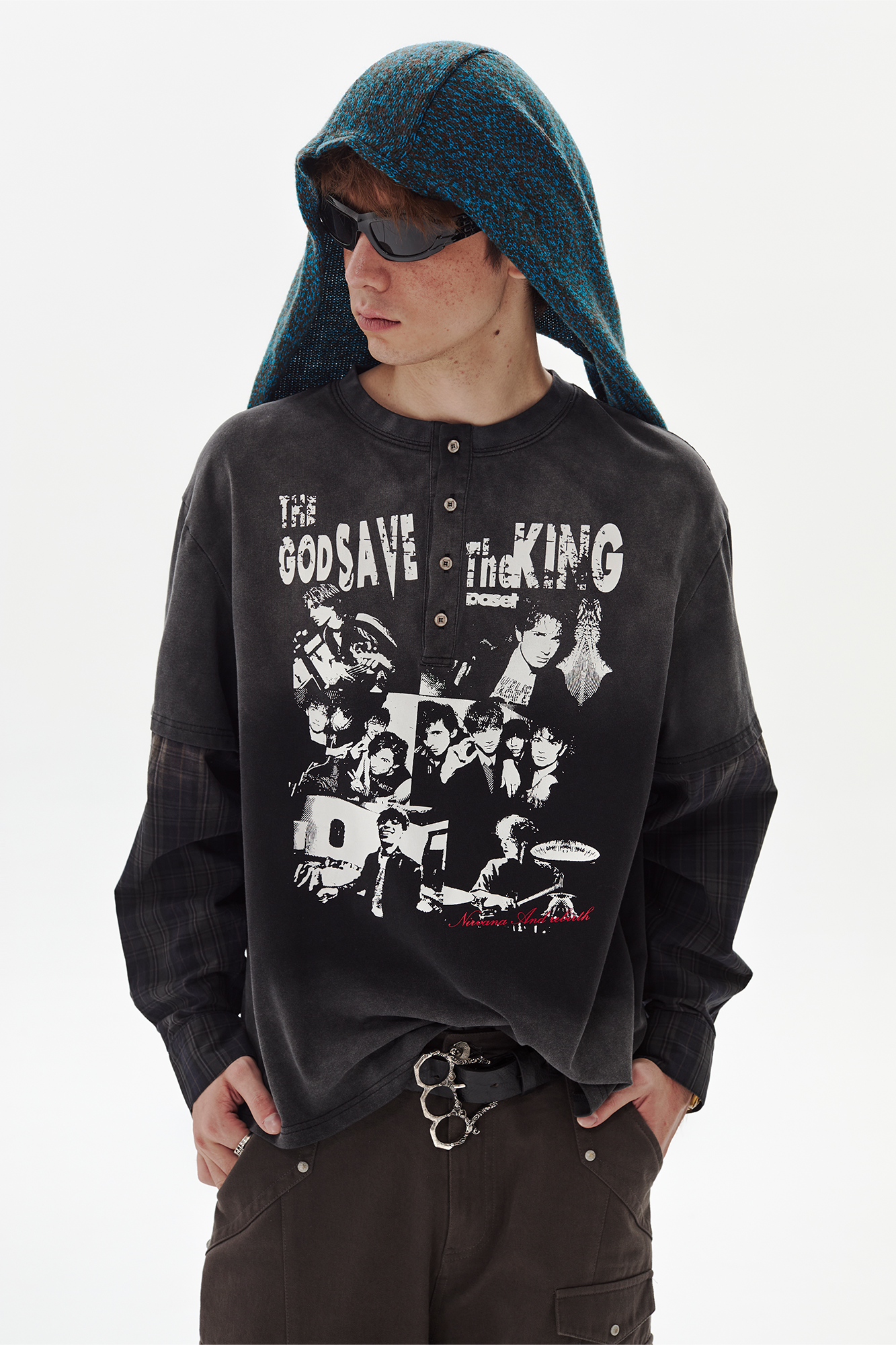 PASET Henley Portrait Graphic Layered Sweatshirt