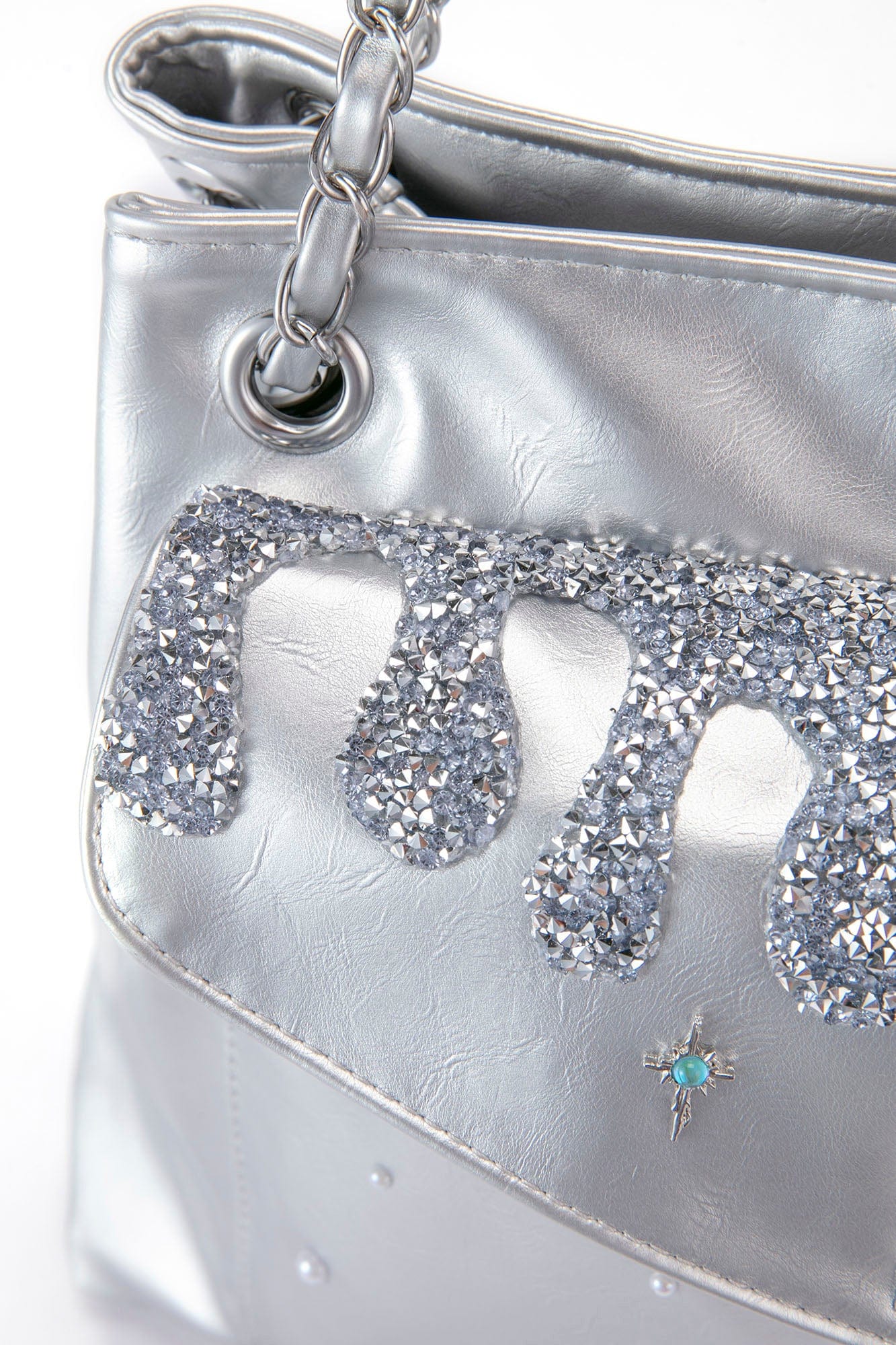 BLING BOX Silver Glitter Drip Doll Shoulder Bag, premium urban and streetwear designers apparel on PROJECTISR.com, BLING BOX