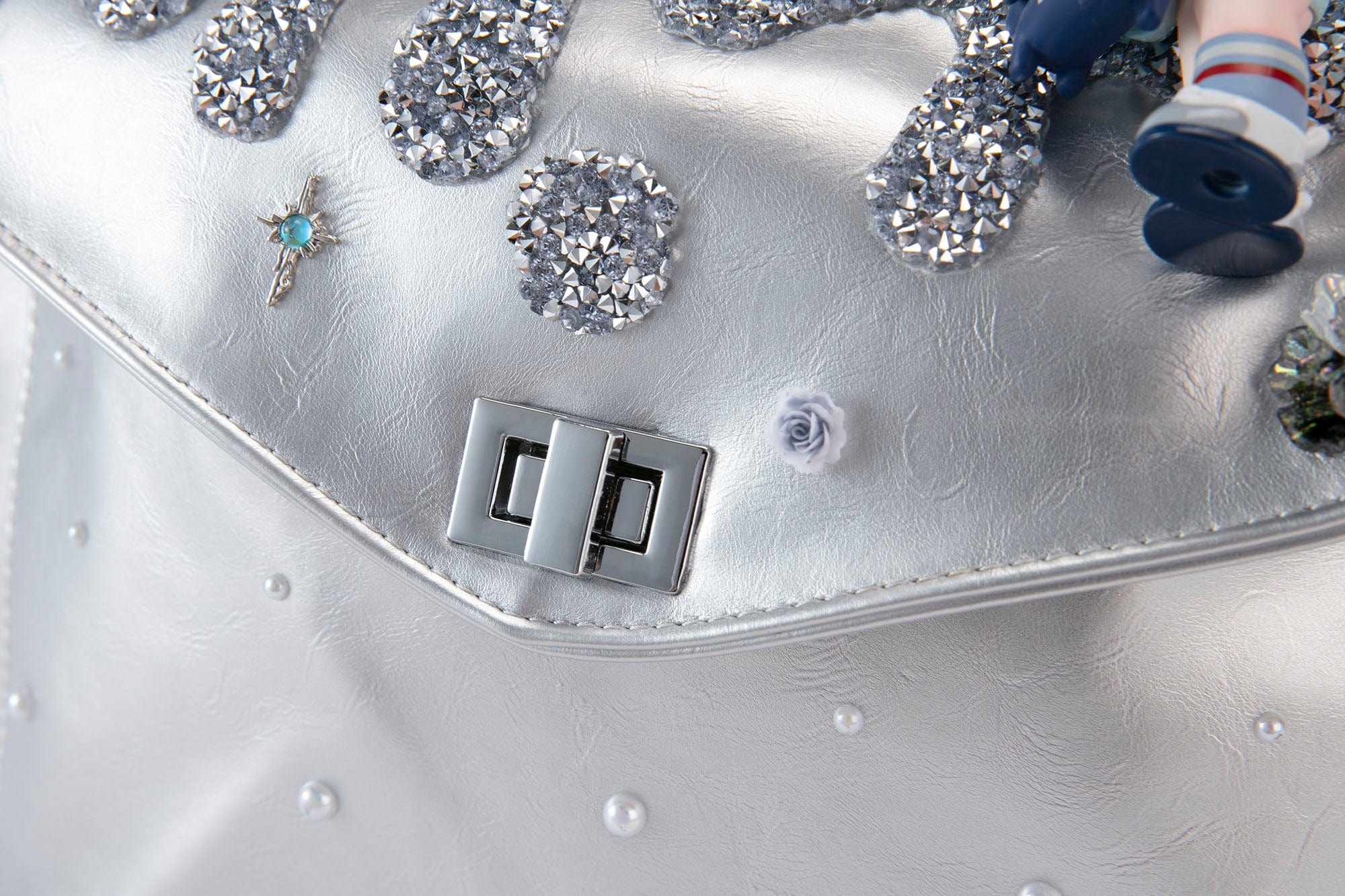 BLING BOX Silver Glitter Drip Doll Shoulder Bag, premium urban and streetwear designers apparel on PROJECTISR.com, BLING BOX