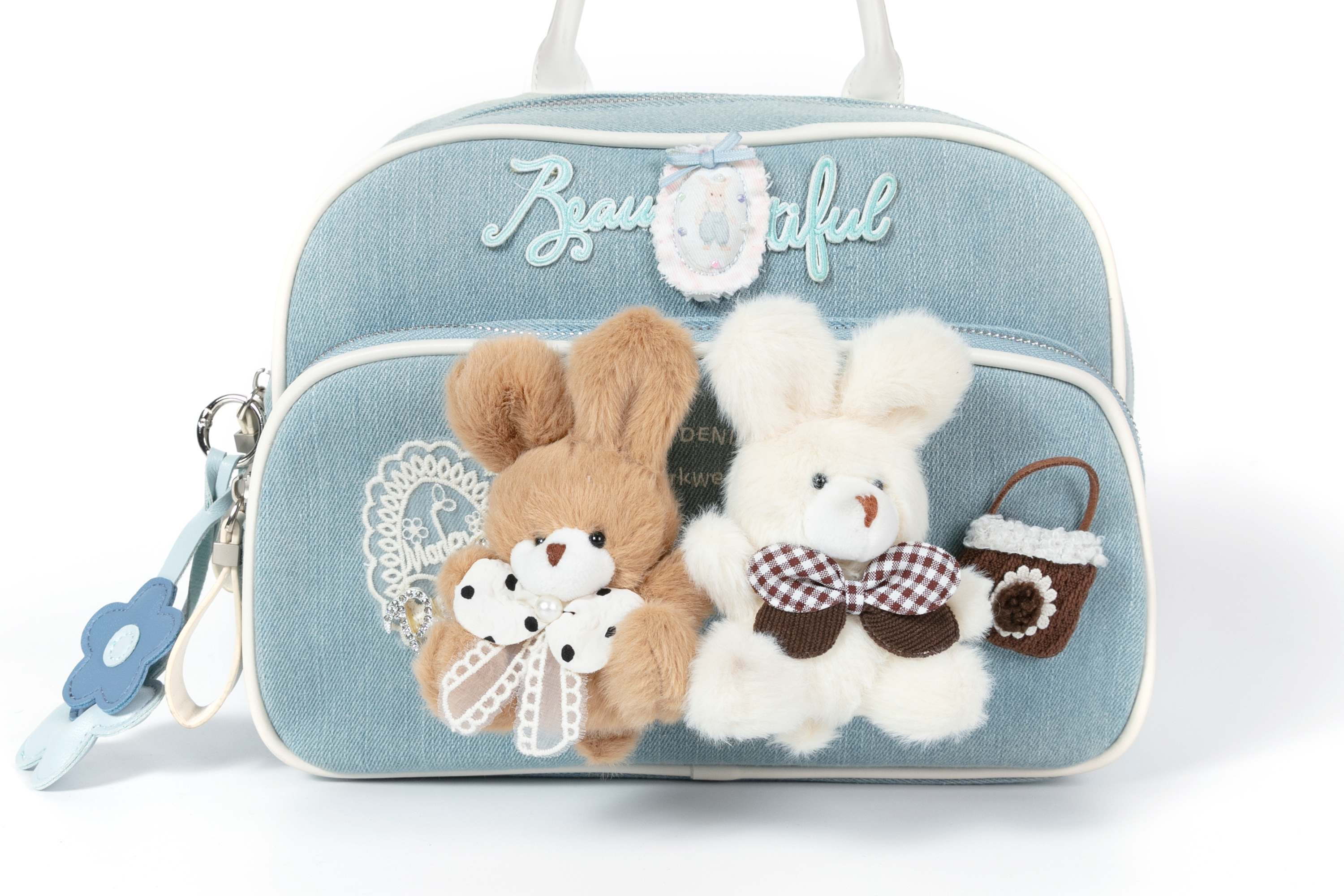 BLING BOX Plush Bunny Denim Convertible Backpack