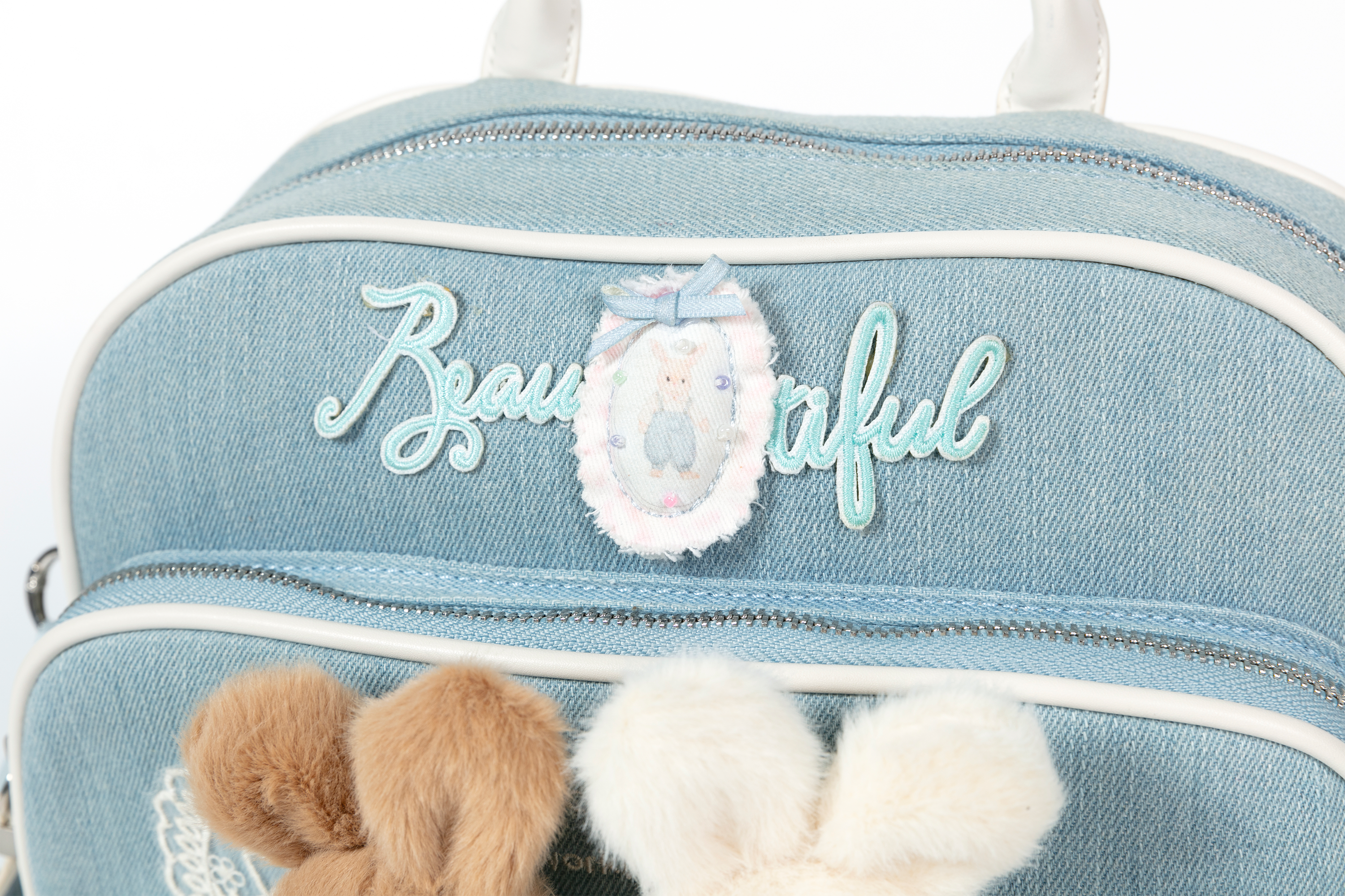 BLING BOX Plush Bunny Denim Convertible Backpack