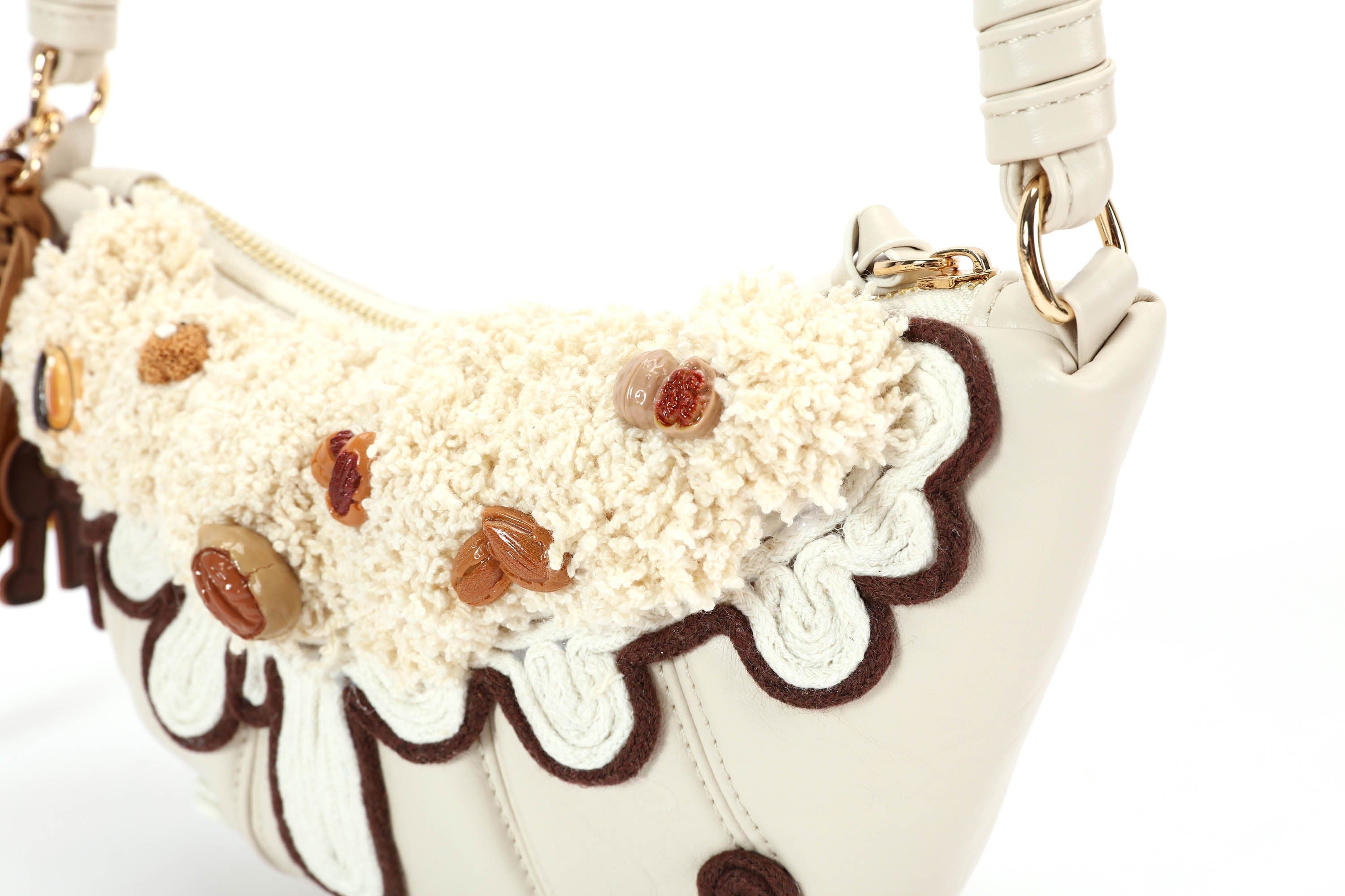 BLING BOX Cream Croissant Shoulder Bag