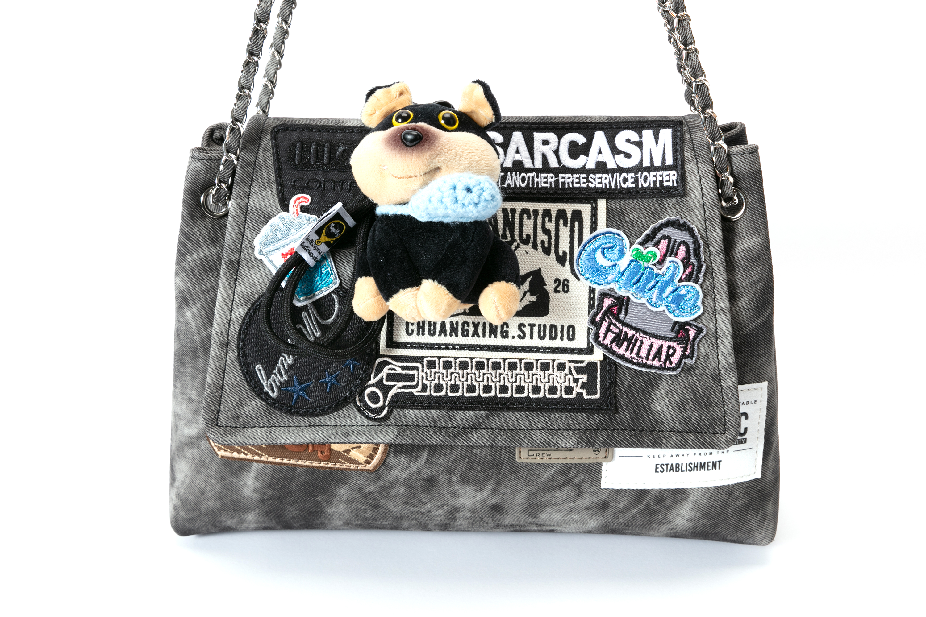 BLING BOX Patched Graffiti Washed Shoulder Bag