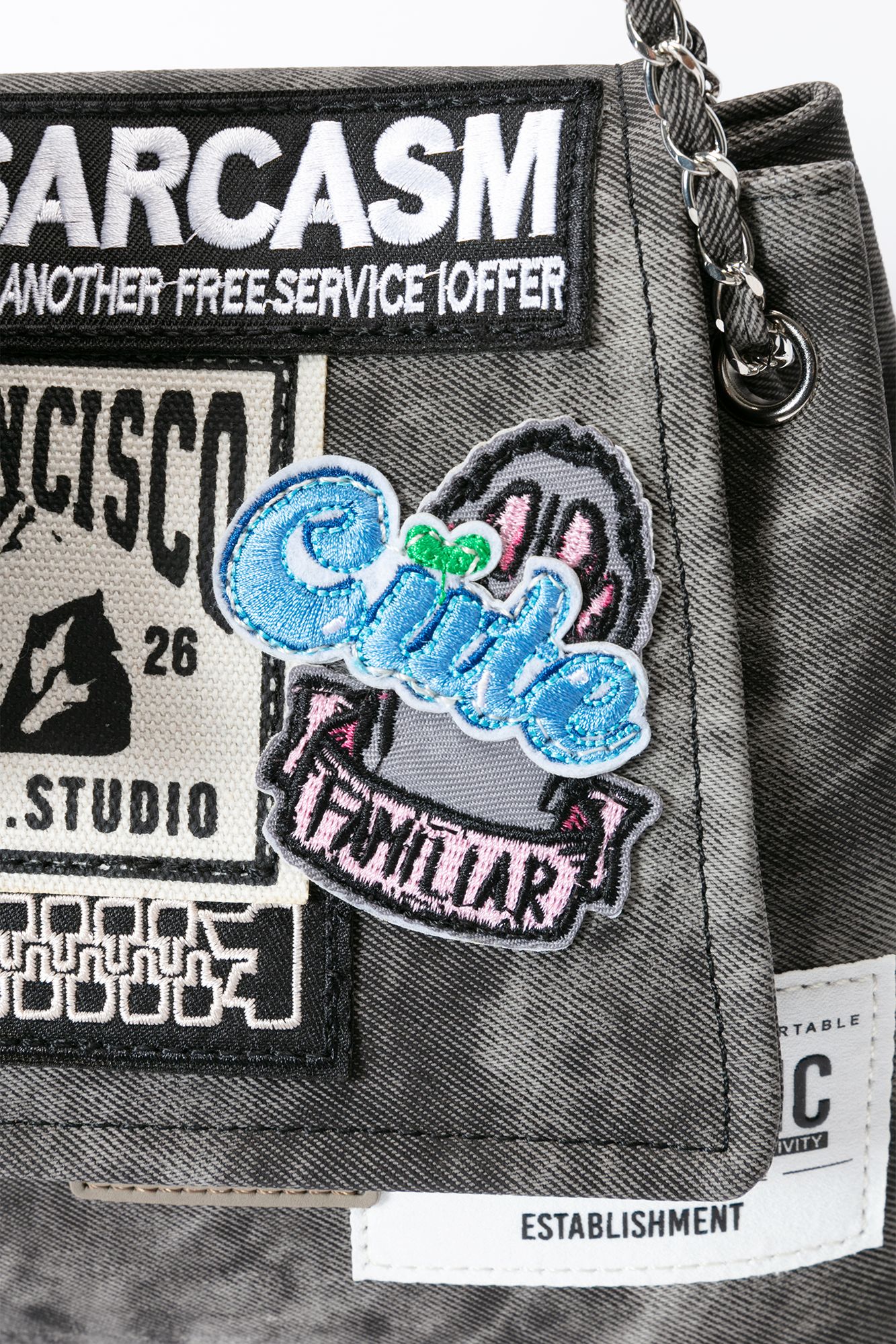 BLING BOX Patched Graffiti Washed Shoulder Bag