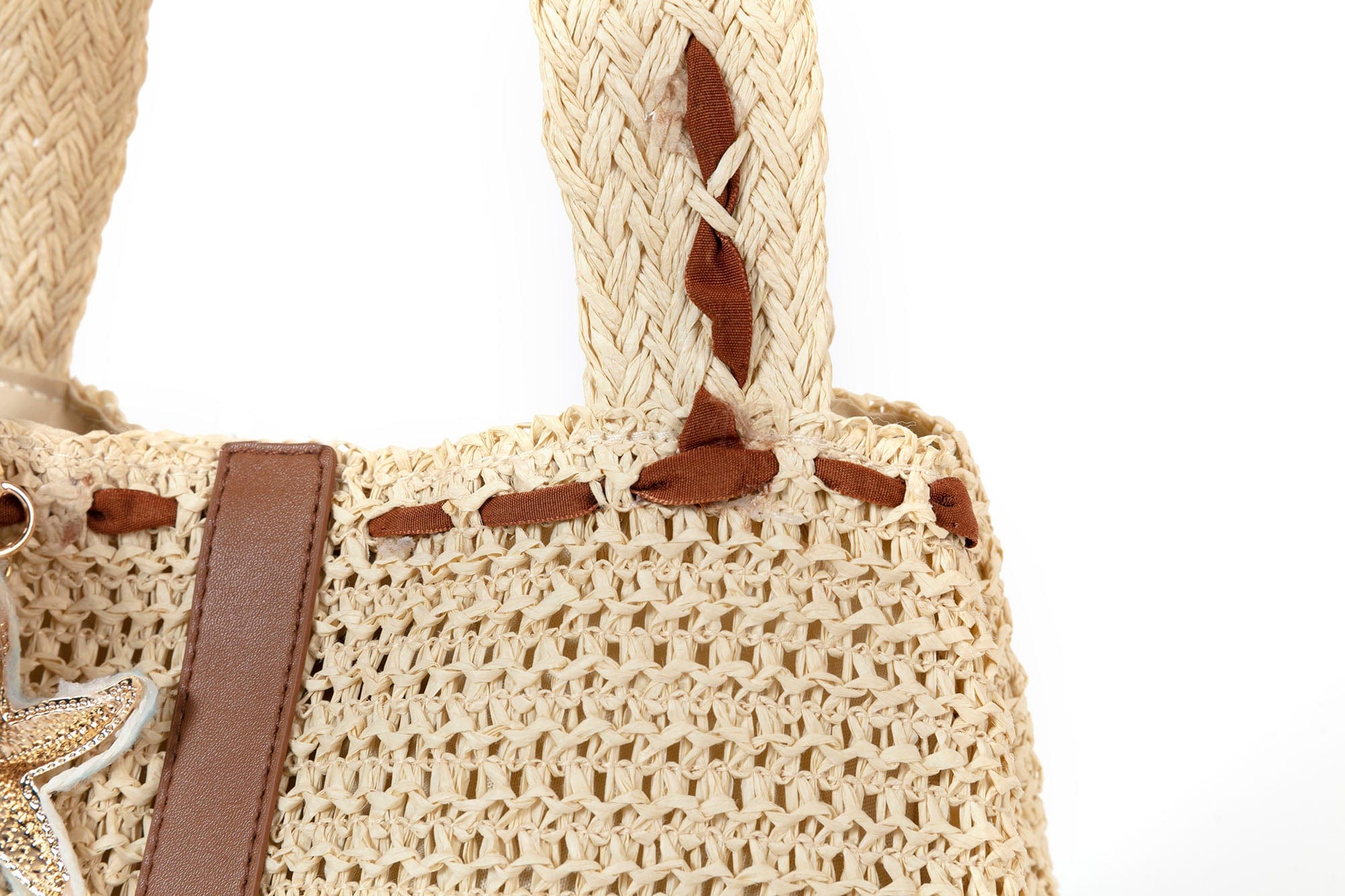 BLING BOX Contrast Trim Patchwork Crochet Tote, premium urban and streetwear designers apparel on PROJECTISR.com, BLING BOX