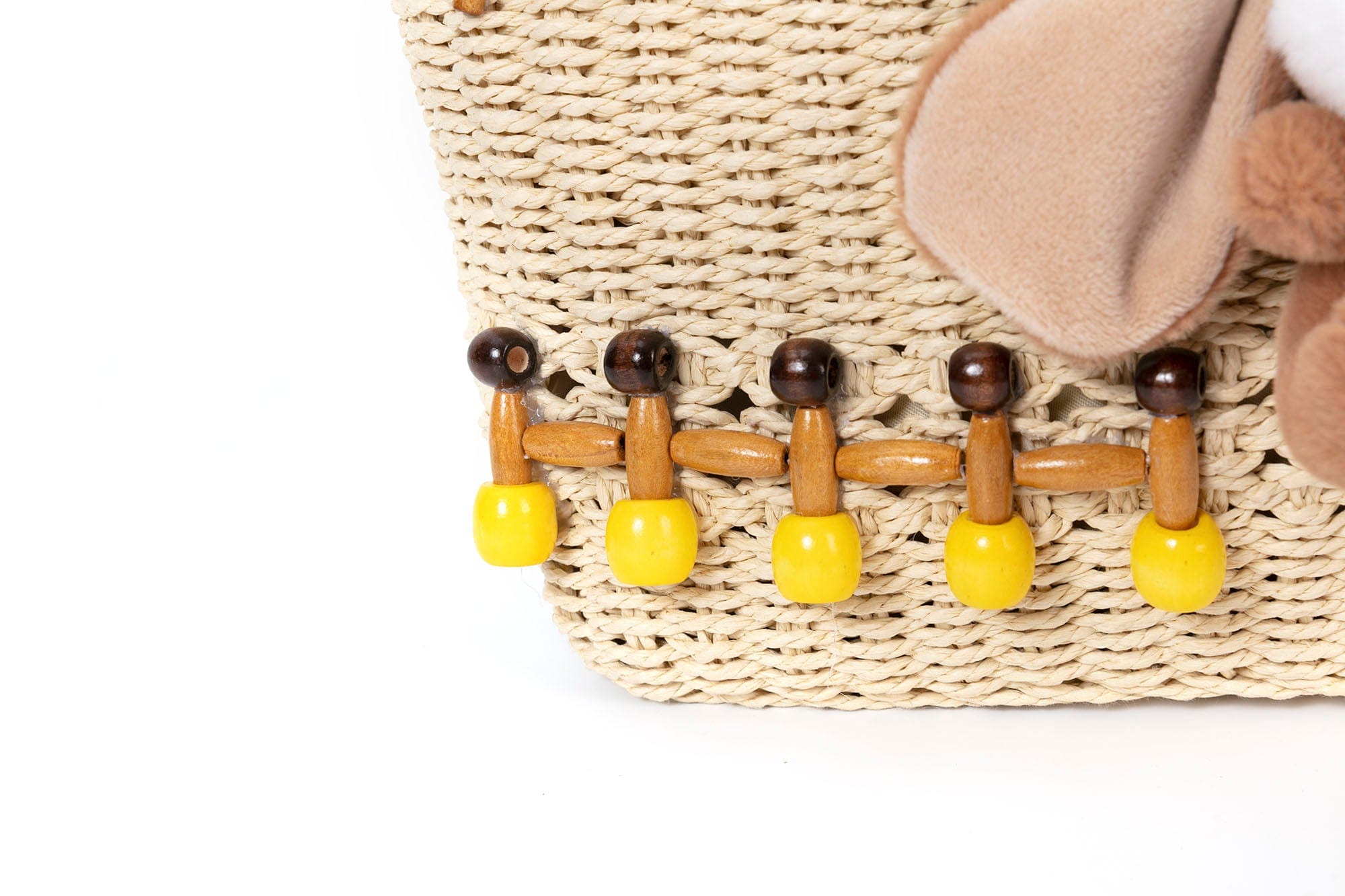 BLING BOX Plush Bunny Charm Embellished Straw Tote, premium urban and streetwear designers apparel on PROJECTISR.com, BLING BOX